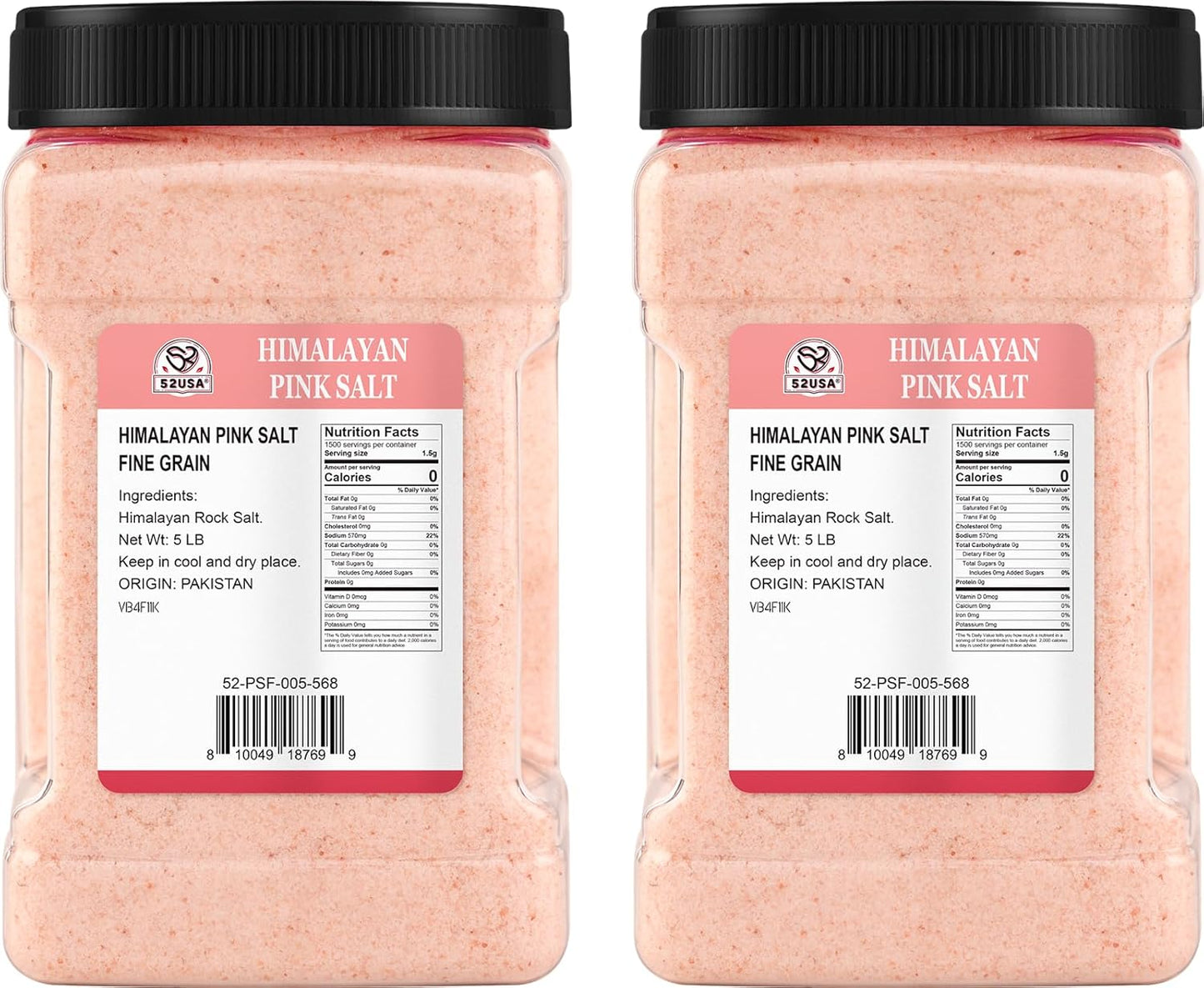 52USA Himalayan Pink Salt Fine, 80oz (5 Pound)*2 Pack, Fine Ground Table and Cooking Salt, 100% Real, Pure, Unrefined Himalayan Pink Salt, Pink Himalayan Sea Salt, Kosher Salt, Total 160oz