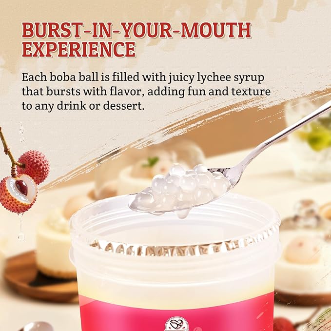 52USA Lychee Flavor Popping Boba Peals 7.05 Pound, Bursting Boba Pearls for Bubble Tea, Beverages, Ice Cream, Shakes, Yogurt, Desserts, Smoothies & Drinks Toppings