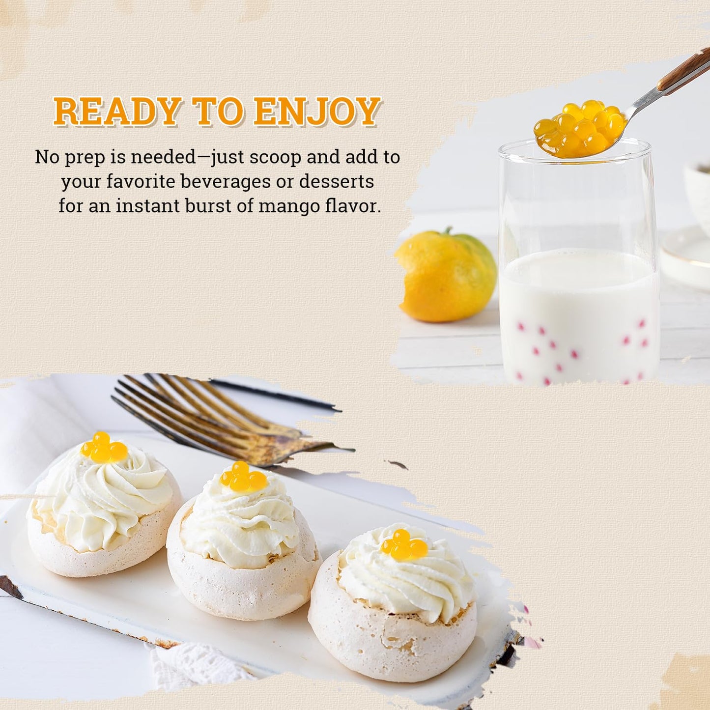 52USA Mango Popping Boba 1.1 Pound (Pack of 2), Bursting Popping Pearls | Suit for Beverages, Sweets, Ice Cream, Shakes, Desserts & Smoothies Topping