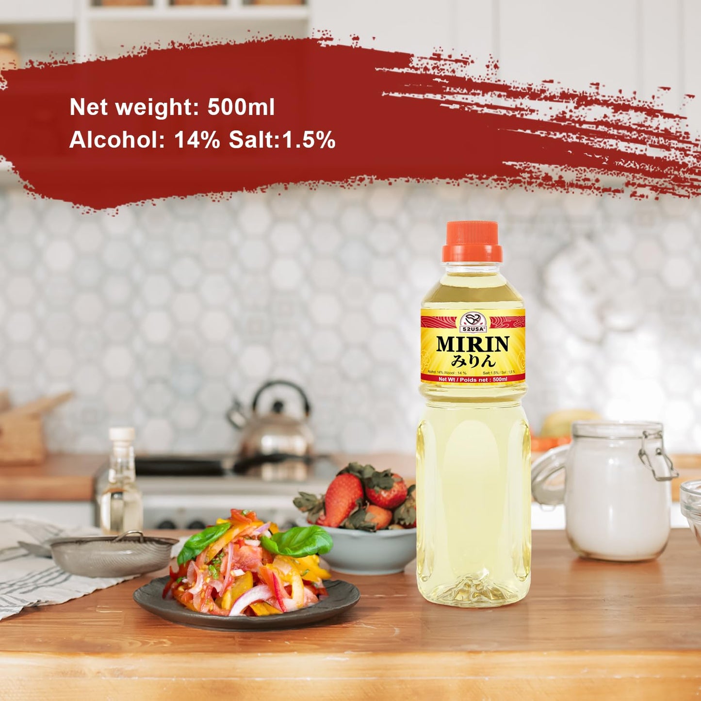 52USA Mirin Cooking Wine, Authentic Japanese Seasoning for Sauces Japanese Mirin for Teriyaki Sauce, Marinades, and Glazes, 16.9 FL OZ Bottle