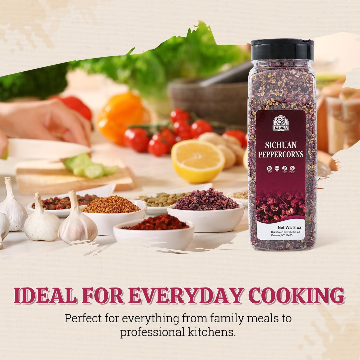 52USA Szechuan Peppercorns, Sichuan Peppercorns 8oz Bottle –Authentic Whole Red Sichuan Pepper, Numbing & Tingle, Less Seeds, Strong Flavor, Essential Spice for Mapo Tofu, Hot Pot, Asian Cuisine