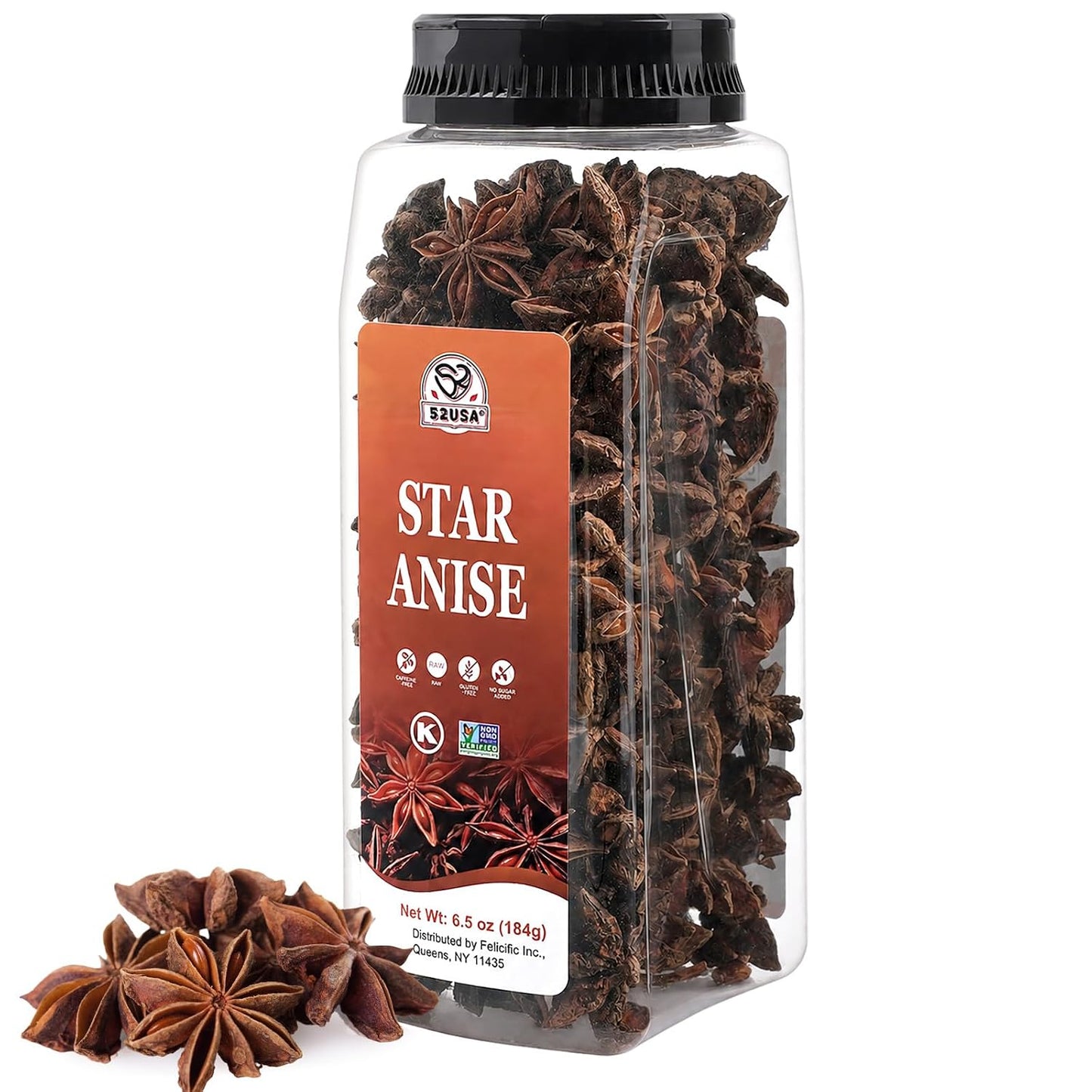 52USA Whole Chinese Star Anise Pods, 6.5oz (184g), Non-GMO Dried Spice