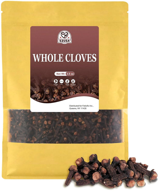 52USA Cloves Whole 3.5 Oz (Pack of 1), Great for Food, Tea, Baking and Meat All Natural, Non GMO, Kosher, Vegan, Gluten Free
