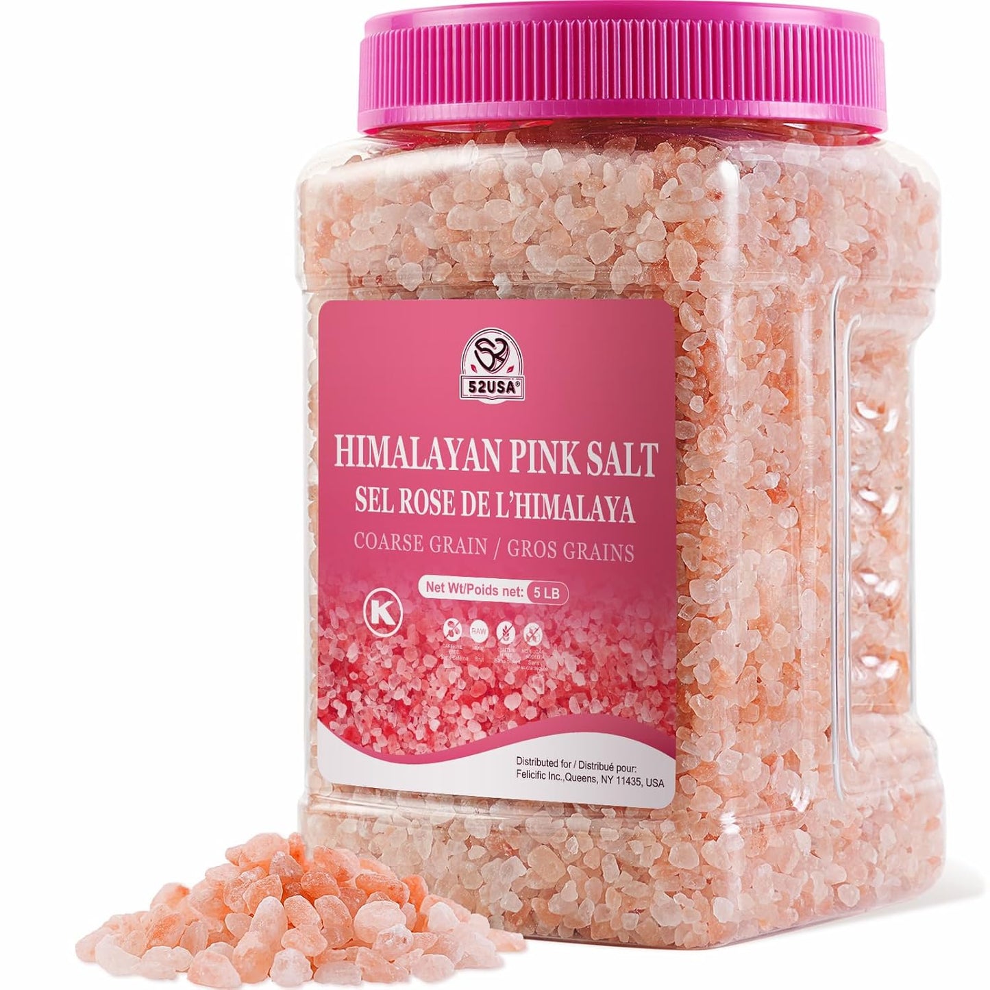52USA Himalayan Pink Salt Coarse & Fine Combo, 2-Pack (80oz Each), Natural Unrefined Pink Salt, Non-GMO, Kosher Certified, for Grinder & Cooking, Rich in Minerals