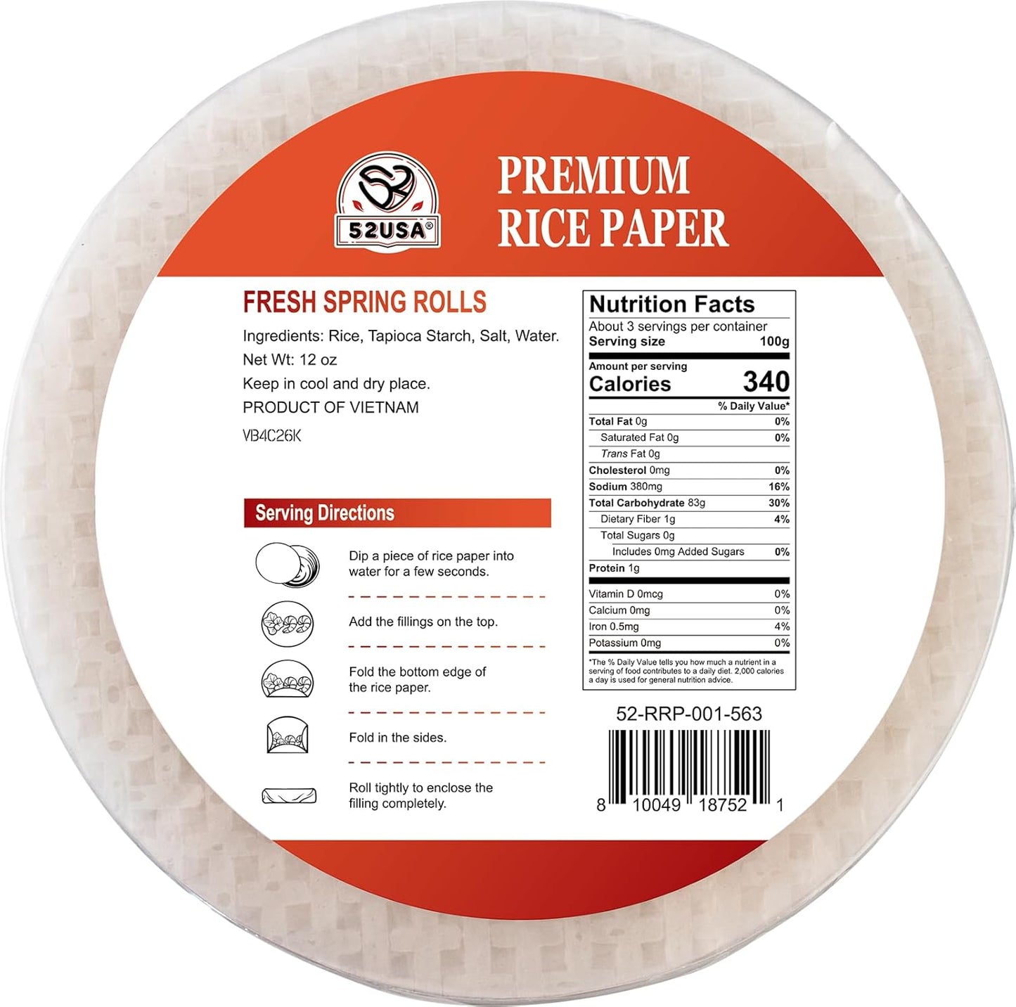 52USA Round Rice Paper 340g (1 Pack)