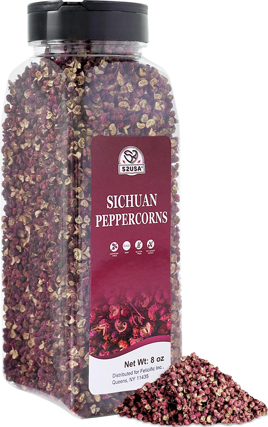 52USA Szechuan Peppercorns, Sichuan Peppercorns 8oz Bottle –Authentic Whole Red Sichuan Pepper, Numbing & Tingle, Less Seeds, Strong Flavor, Essential Spice for Mapo Tofu, Hot Pot, Asian Cuisine