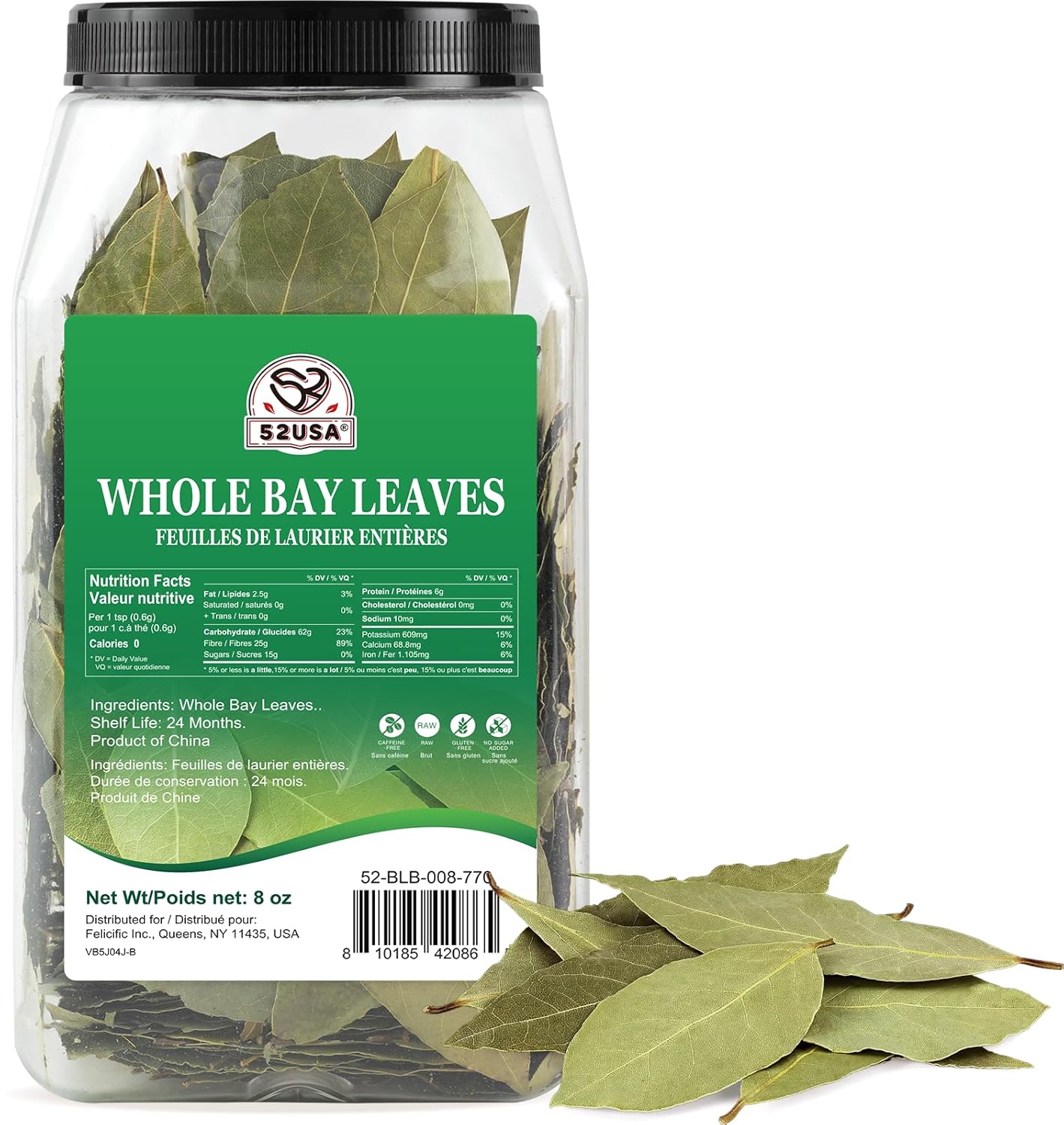 52USA Bay Leaves Whole, 8 oz, Dried Bay Leaves, All Natural, Gluten Free, Caffeine Free, No Sugar, Laurel Herbs for Cooking
