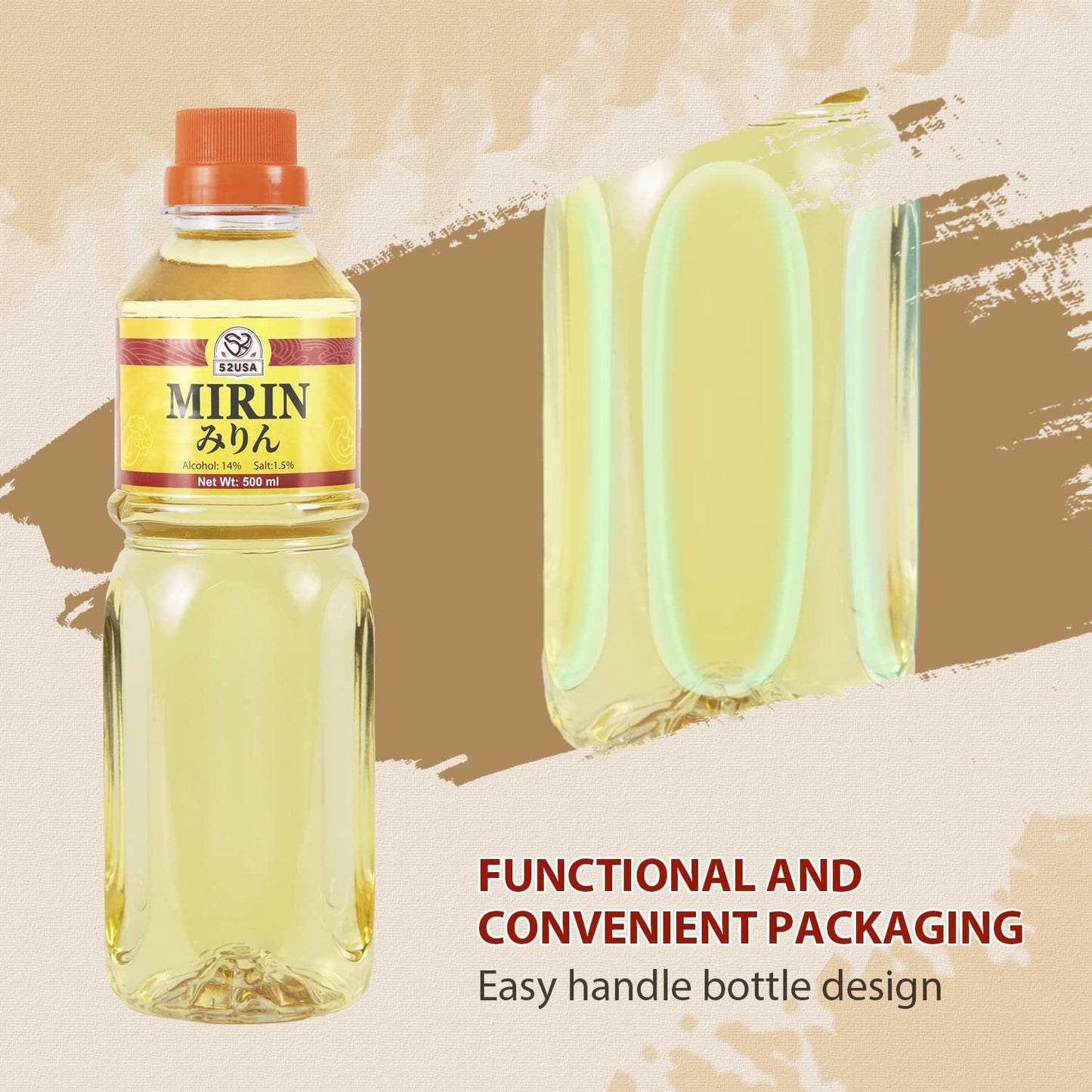 52USA Mirin, Japanese Mirin Cooking Wine, 16.9 FL OZ (Pack of 1), Red Rice Cooking Wine & Seasoning Homemade Sauces, Marinades, Glazes, Salad Dressings, Sushi Rice, Ramen Noodles, Less Sugar and Less Calories, Made with Natural Sugar