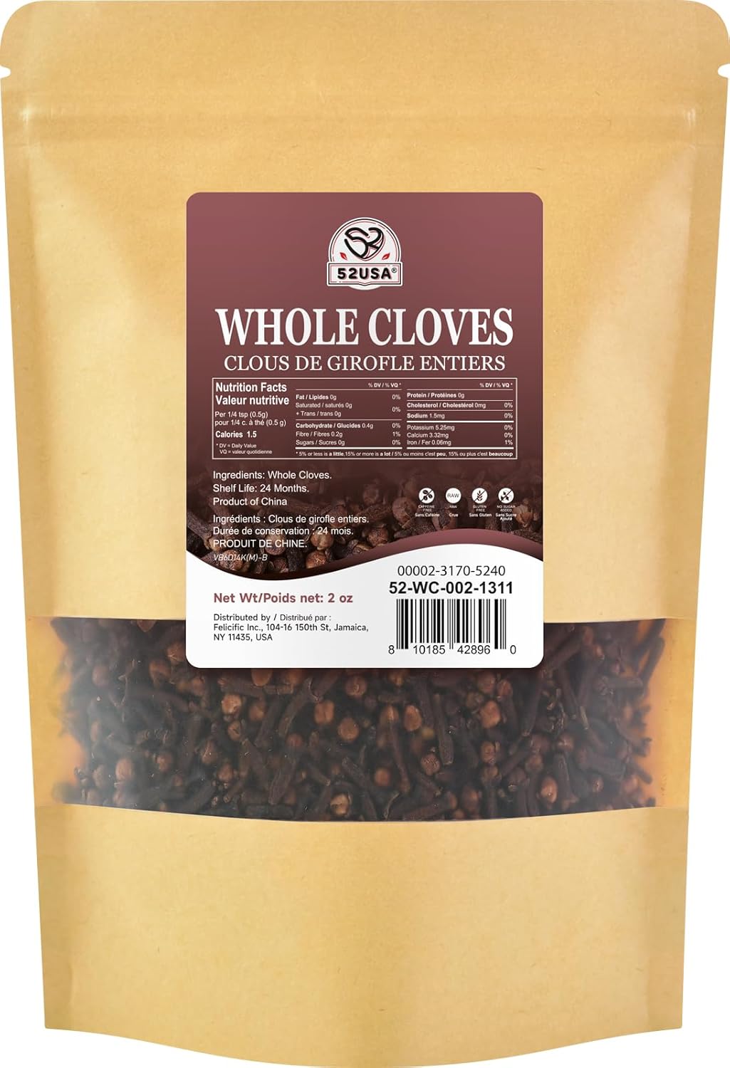 52USA Cloves Whole 2 oz (Pack of 1), Great for Food, Tea, Baking and Meats, All Natural | Non GMO | Kosher | Vegan | Gluten Free