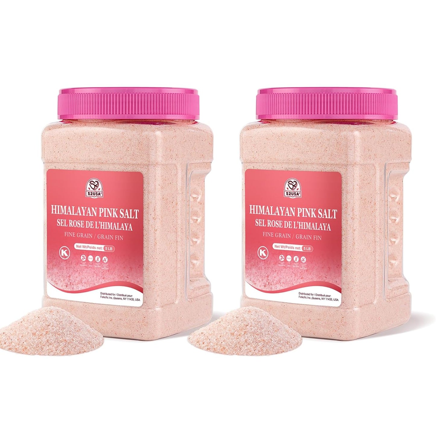 52USA Himalayan Pink Salt Fine, 80oz (5 Pound)*2 Pack, Fine Ground Table and Cooking Salt, 100% Real, Pure, Unrefined Himalayan Pink Salt, Pink Himalayan Sea Salt, Kosher Salt, Total 160oz