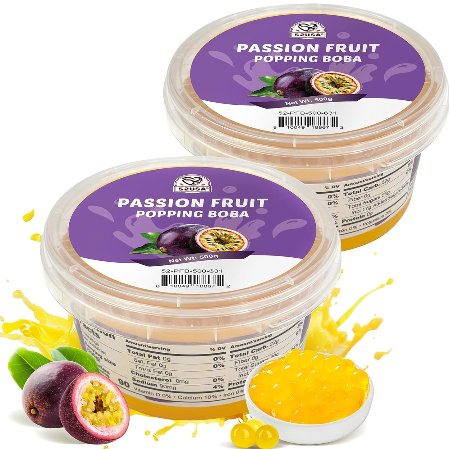 52USA Passion Fruit Popping Boba1.1 Pound (Pack of 2), Bursting Boba Pearls | Bursting Popping Pearls for Bubble Tea, Beverages, Sweets, Ice Cream, Shakes, Desserts & Smoothies Topping, 1000g