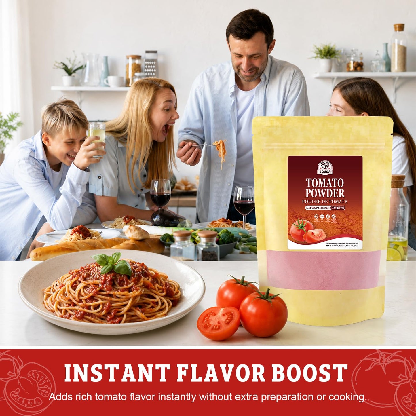 52USA Tomato Powder, 8oz, Dried Tomato Powder for Cooking, 100% Natural | Rich Tomato Flavor, Fine Tomatoes Powder, Great for Baking, Resealable Pouch, Non-GMO, Vegan Friendly, Gluten Free, Bulk Size