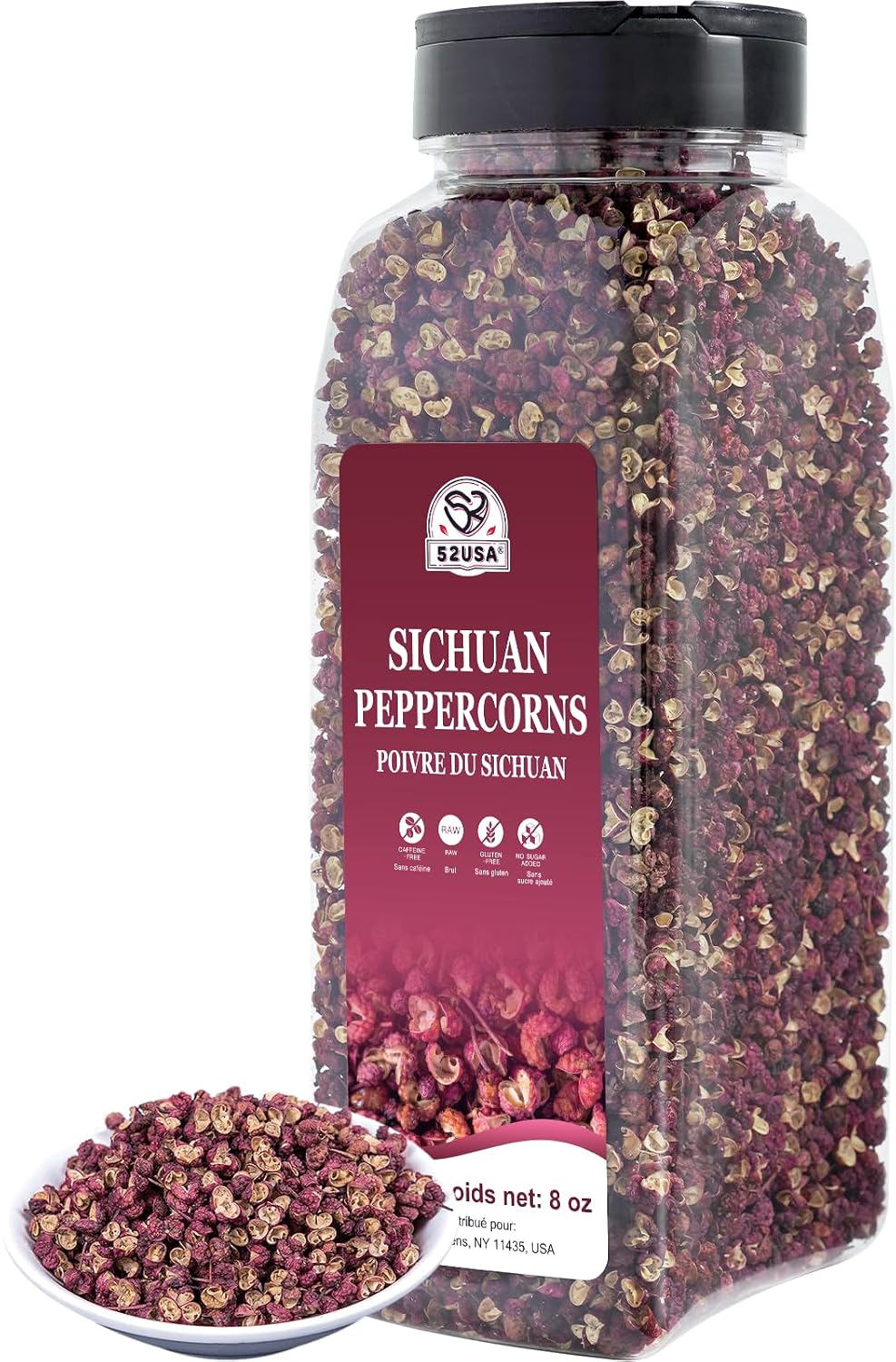 52USA Sichuan Peppercorns, Szechuan Peppercorns 8oz Bottle –Authentic Whole Red Sichuan Pepper, Strong Flavor with Tingly Numbness, Essential Spice for Mapo Tofu, Kung Pao Chicken, Asian Cuisine