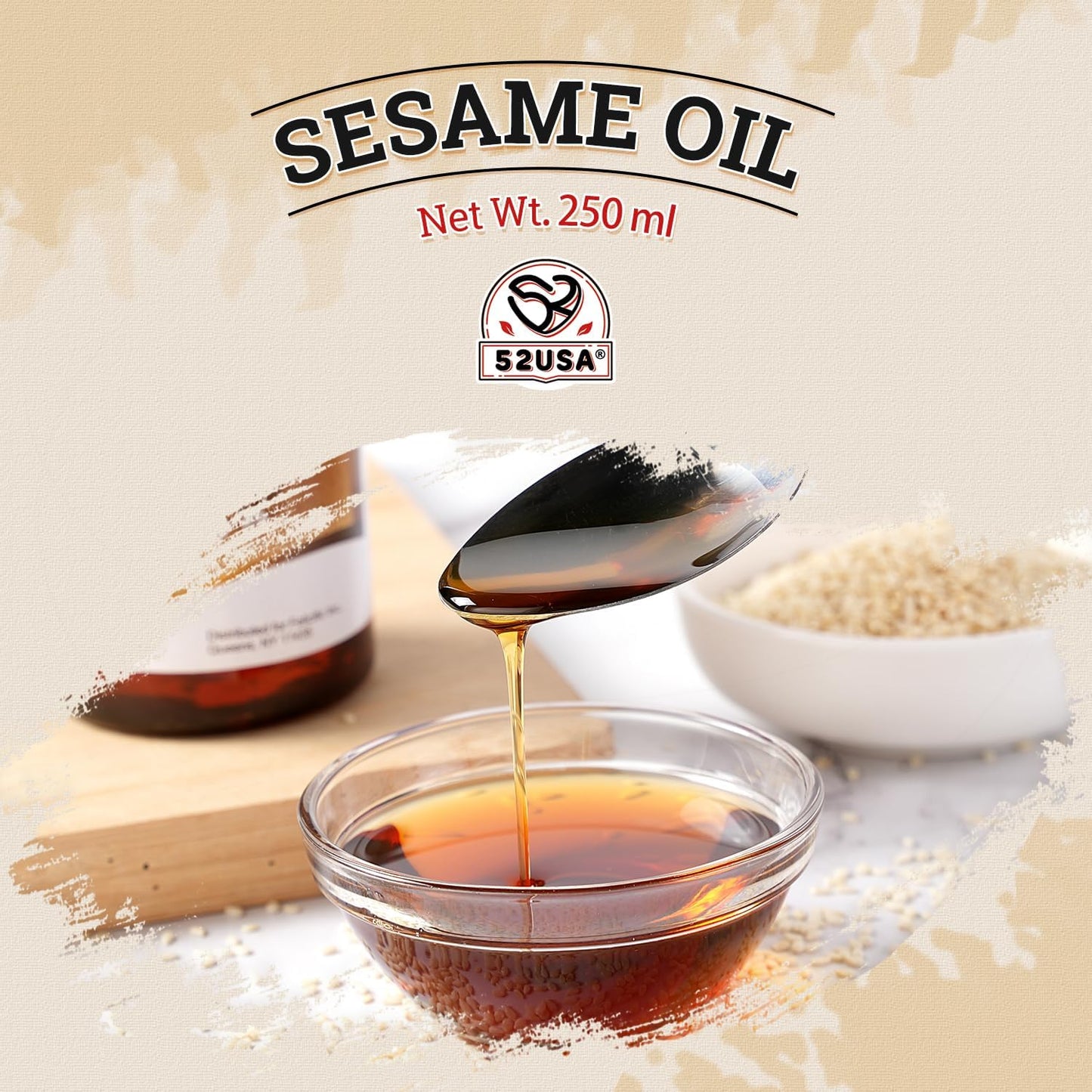 52USA Sesame Oil, Toasted Sesame Oil, 100% Pure for Cooking, 8.45 Fl oz*2 Pure Sesame Seed Oil, No Additives, Aromatic Nutty Flavor, Great for Asian Cooking, Baking, Stir Fry, Soup, Homemade