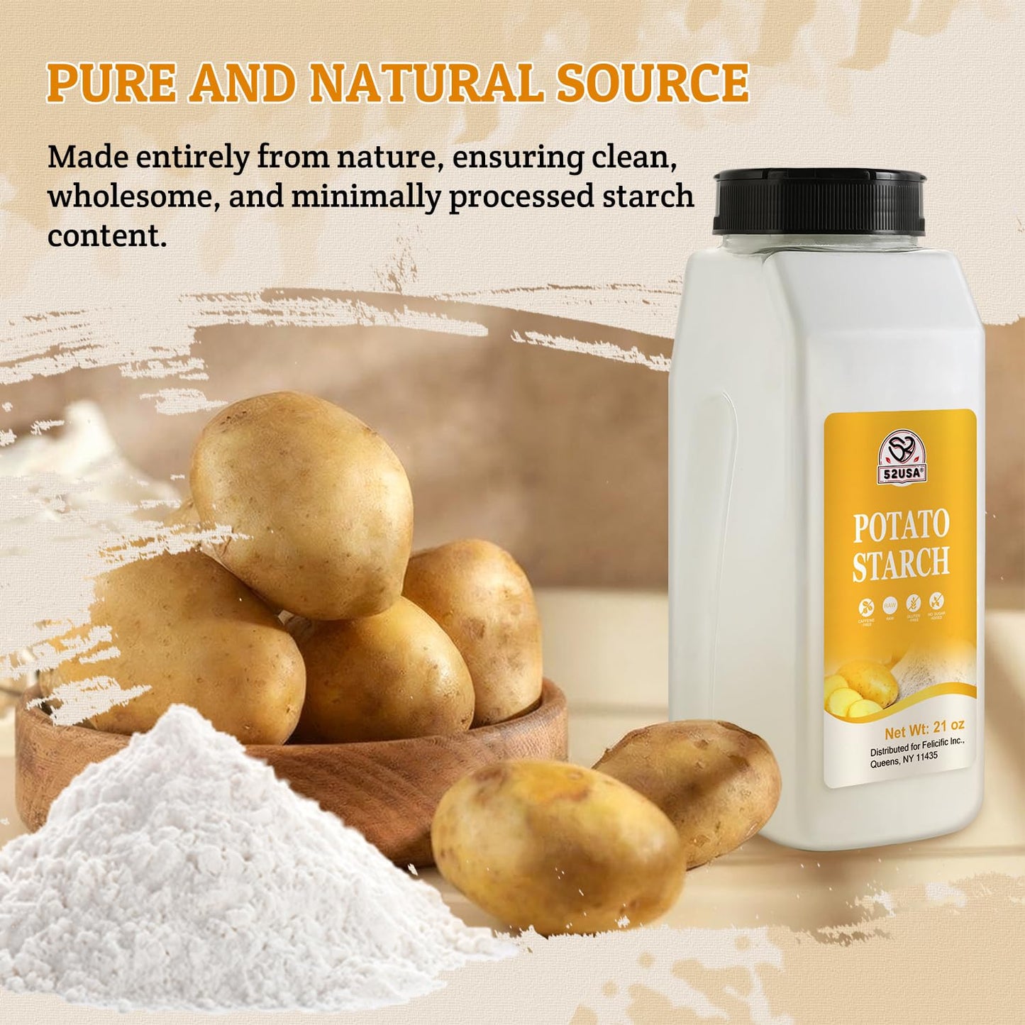 52USA Potato Starch 21 Oz, Gluten Free Vegan Resistant Starch Thickener | Unmodified Potato Starch Powder, Ideal Thickener for Sauces, Stews, Soups, Baking & Gravies