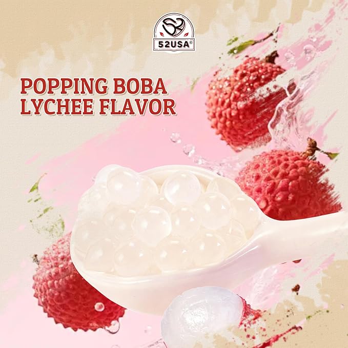 52USA Lychee Flavor Popping Boba Peals 7.05 Pound, Bursting Boba Pearls for Bubble Tea, Beverages, Ice Cream, Shakes, Yogurt, Desserts, Smoothies & Drinks Toppings