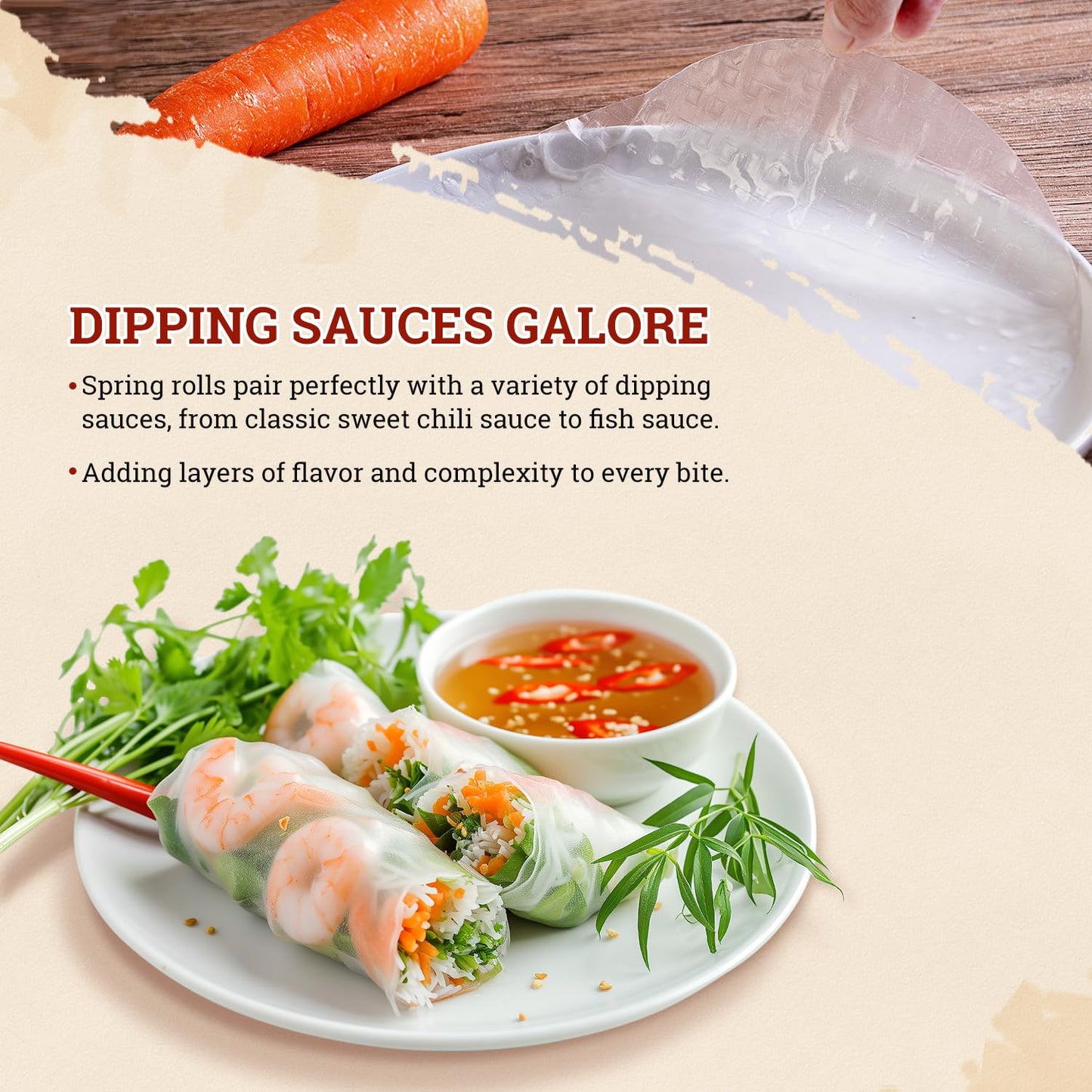 52USA Rice Paper, 3 Pack 102 Sheets, Spring Roll Wrappers & Dumpling Gluten Free, Wonton Wrappers, Vegan, Low Carb, Vietnamese Rice Wraps (Round, 22cm)