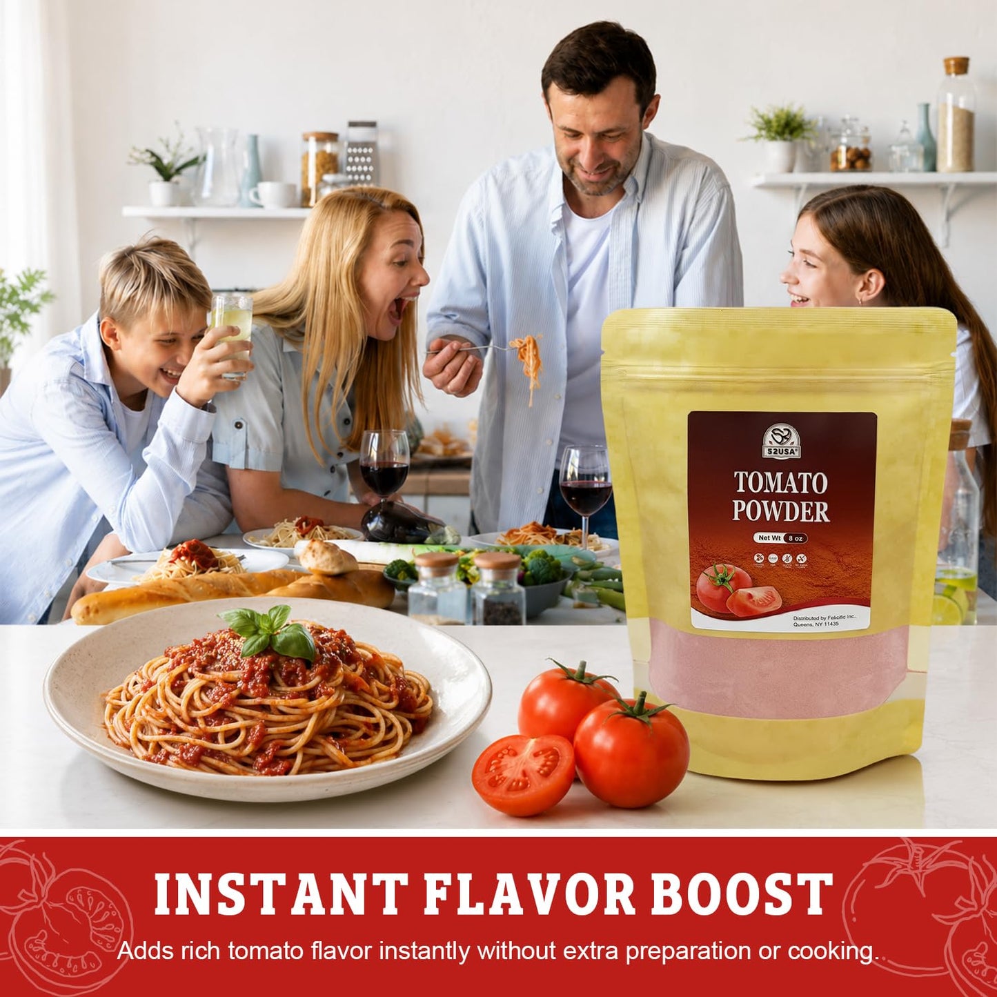 52USA Tomato Powder, 8oz, Dehydrated Tomato Powder for Cooking, Sauce, Soup, Pasta & Pizza– Rich Tomato Flavor, Fine Tomatoes Powder, Non-GMO, Vegan, Gluten Free