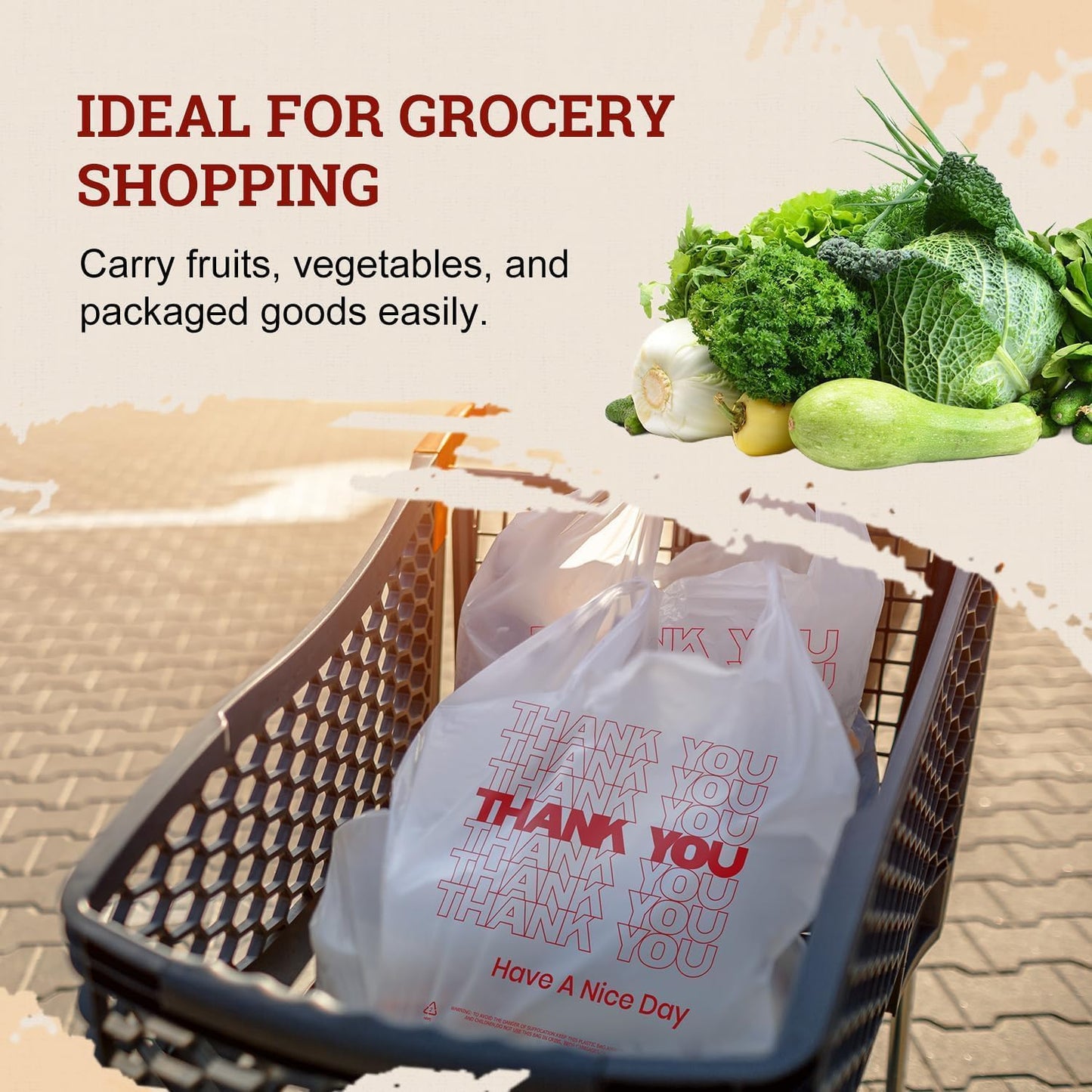 52USA Thank You Plastic Bags (140 pcs) , White Shopping Bag with Handles