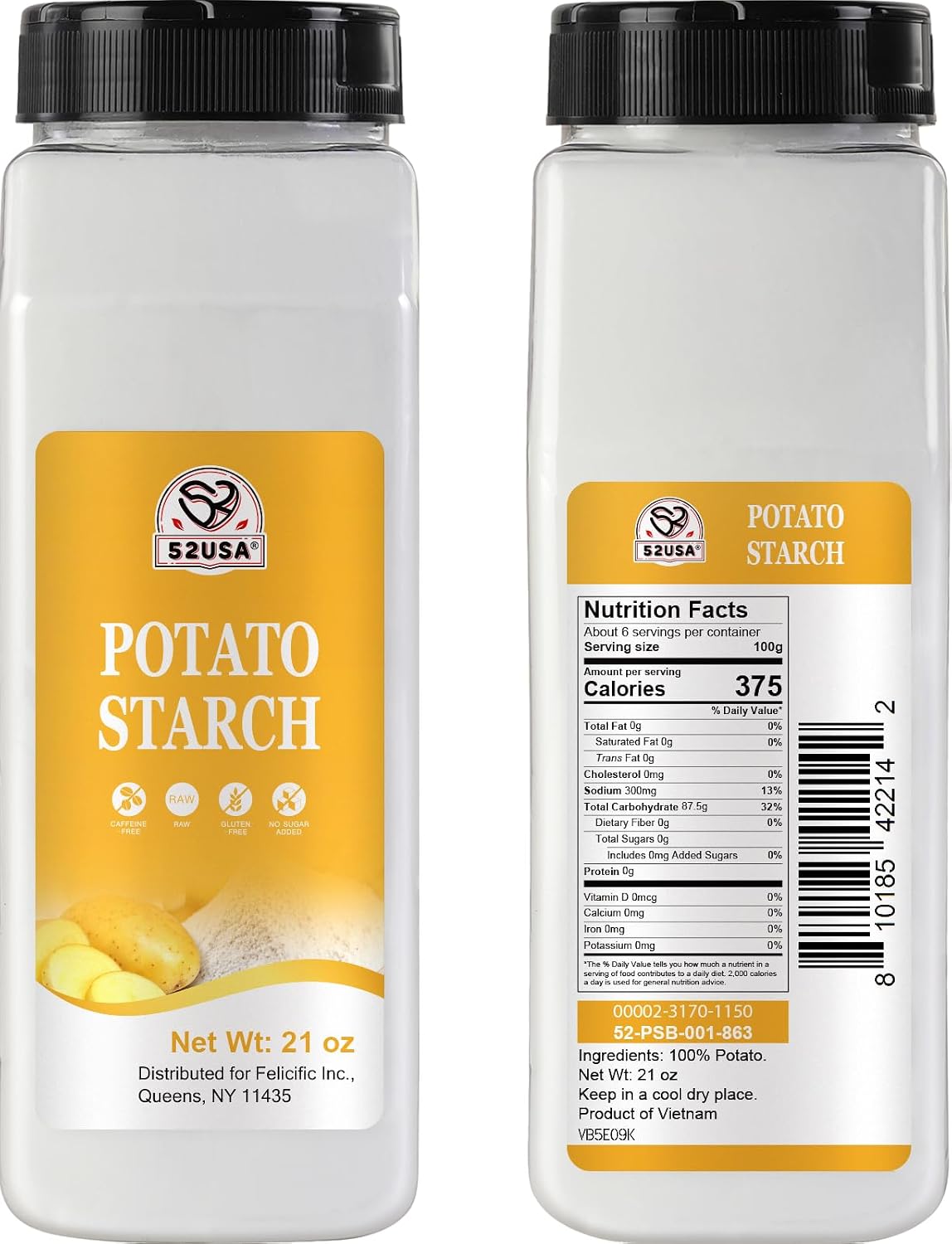52USA Potato Starch 21 Oz, Gluten Free Vegan Resistant Starch Thickener | Unmodified Potato Starch Powder, Ideal Thickener for Sauces, Stews, Soups, Baking & Gravies