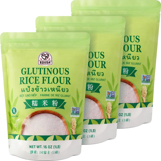 52USA Glutinous Rice Flour 48 Ounce (Basic), 1 Pound (Pack of 3), Rice Flour for Baking or Cooking, Product of THAILAND, All Natural White Rice Flour, Vegan | All Natural, Vegan, White Rice Flour for Baking or Cooking