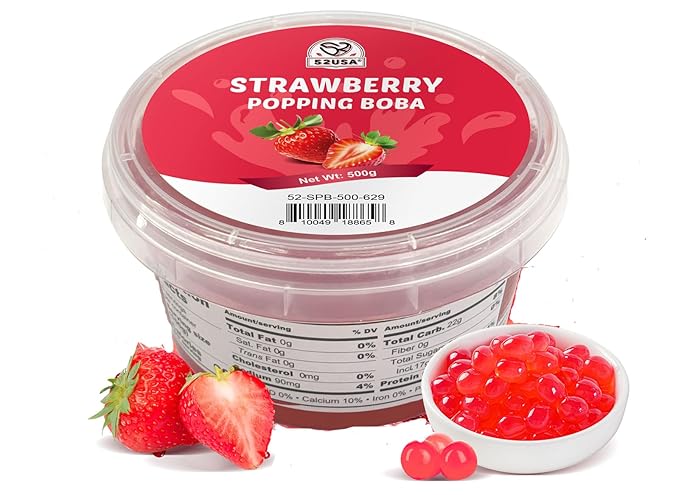 52USA Strawberry Popping Boba 500g + Thai Rice Flour 3lb – DIY Asian Dessert & Bubble Tea Duo