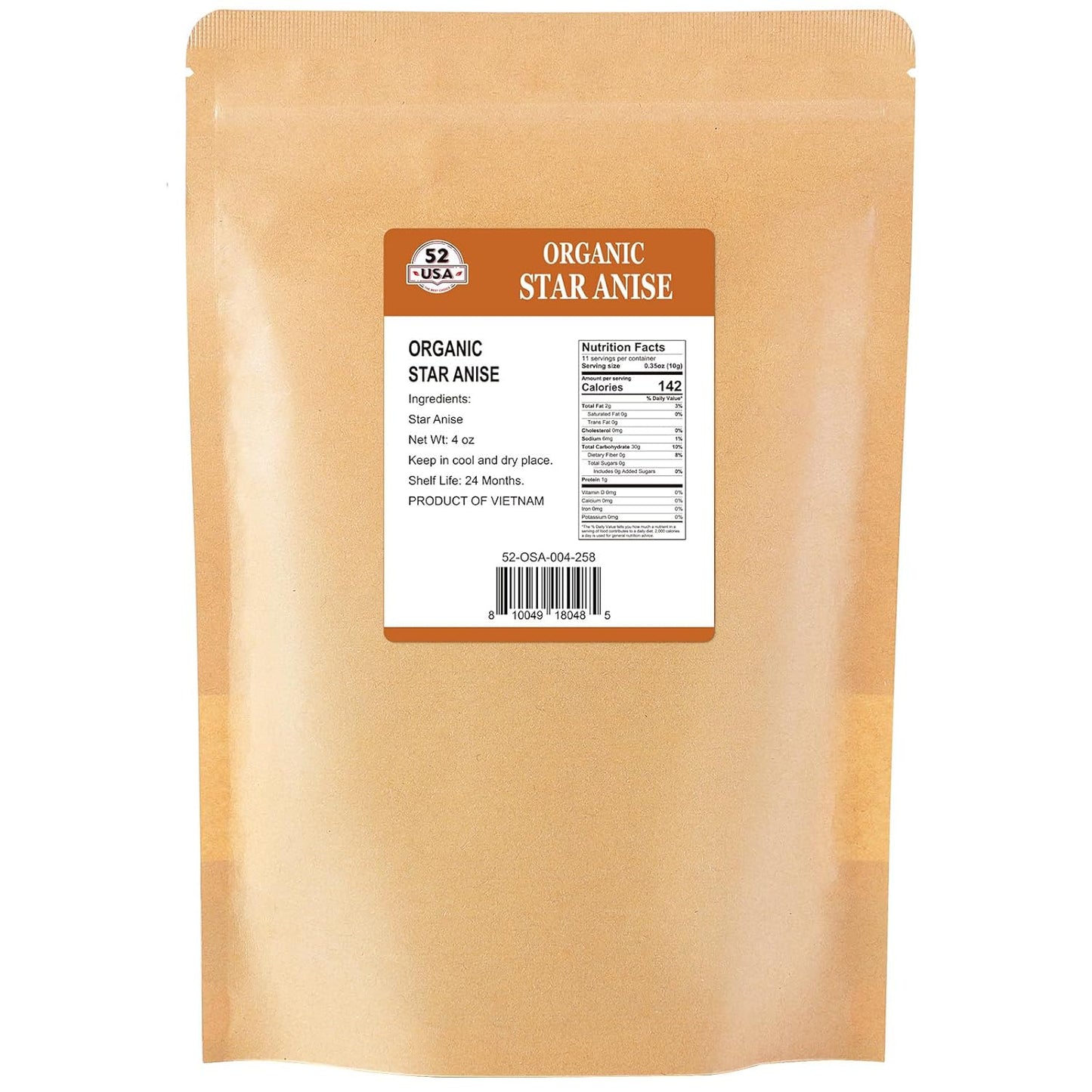 52USA Organic Star Anise - 4oz | Non-GMO, Whole Spice | Premium Quality for Cooking, Baking & Tea | Natural Flavor & Aroma