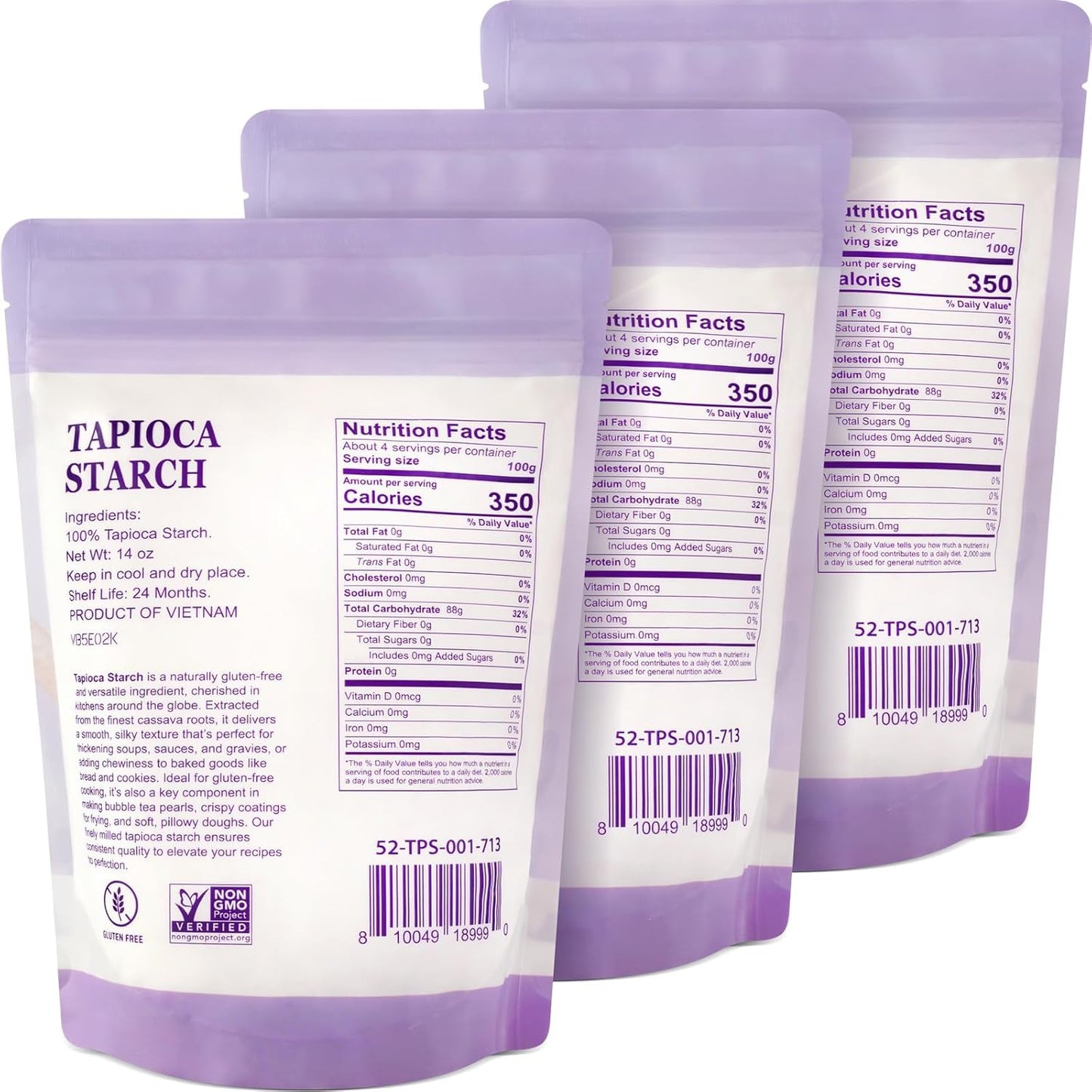 52USA Tapioca Starch, 3 Pack (42oz Total) | Tapioca Flour from Cassava Root | Gluten Free Flour Substitute