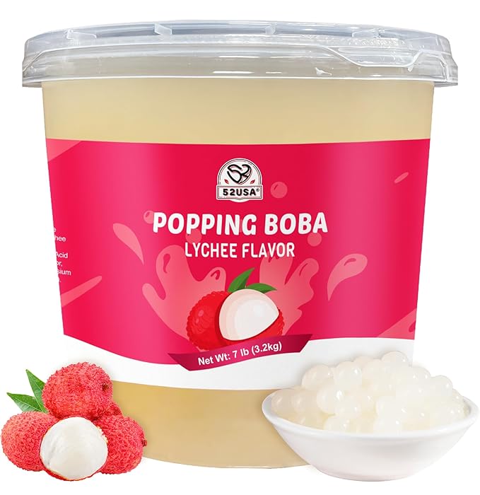 52USA Lychee Flavor Popping Boba Peals 7.05 Pound, Bursting Boba Pearls for Bubble Tea, Beverages, Ice Cream, Shakes, Yogurt, Desserts, Smoothies & Drinks Toppings