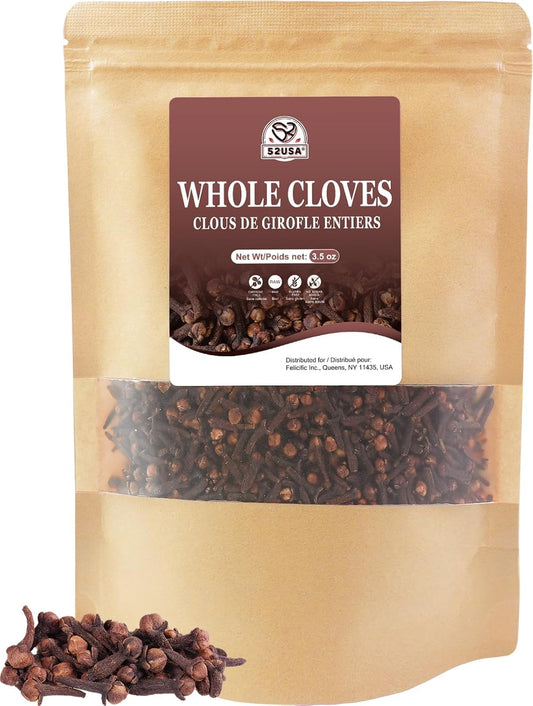 52USA Whole Cloves 3.5oz, Fresh Clove Spice for Cooking – Non GMO, Vegan | Premium Cloves Whole, Hand Picked Whole Clove for Chai Tea, Mulled Wine and Holiday Recipes