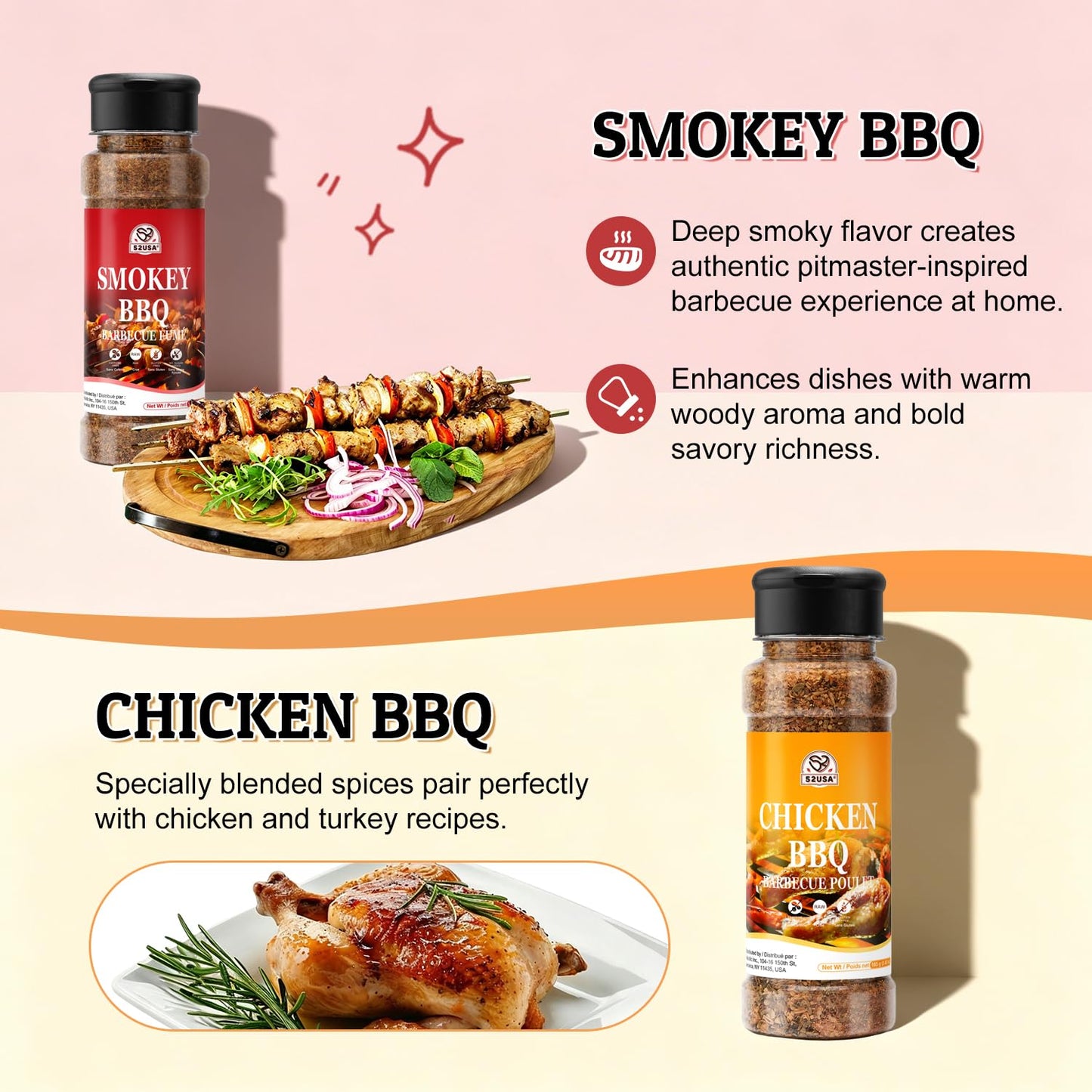 52USA BBQ Seasoning Set, Seasonings Variety Pack for Grilling and Smoking | Smoky BBQ, Steak Chops, BBQ Salt, Chicken BBQ, Good for all Around Cooking & Air Fryers, BBQ Rubs Gift Set-4 Pack