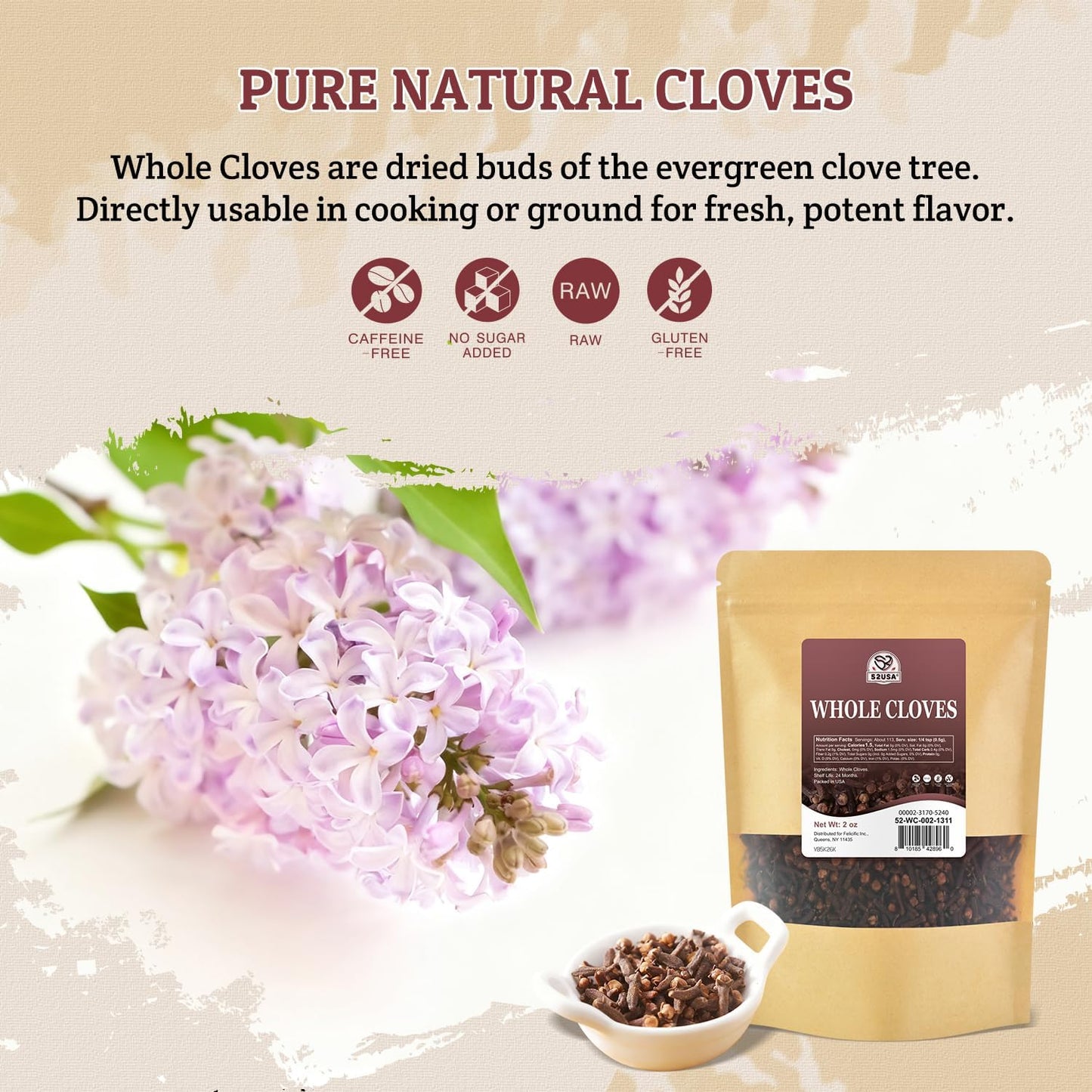 52USA Cloves Whole 2 oz (Pack of 1), Great for Food, Tea, Baking and Meats, All Natural | Non GMO | Kosher | Vegan | Gluten Free