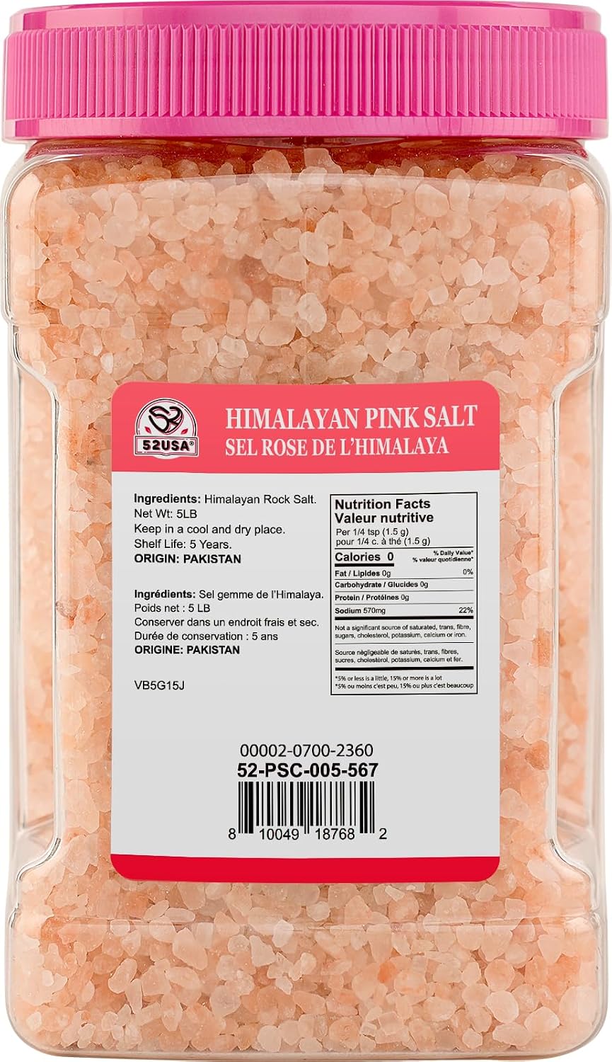 52USA Himalayan Pink Salt Coarse, Pink Salt Coarse for Grinder, 80oz (5 Pound), 100% Real, Pure, Unrefined Himalayan Pink Salt, Pink Himalayan Sea Salt