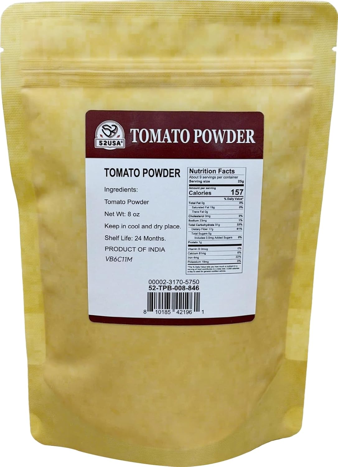 52USA Tomato Powder, 8oz, Dehydrated Tomato Powder for Cooking, Sauce, Soup, Pasta & Pizza– Rich Tomato Flavor, Fine Tomatoes Powder, Non-GMO, Vegan, Gluten Free