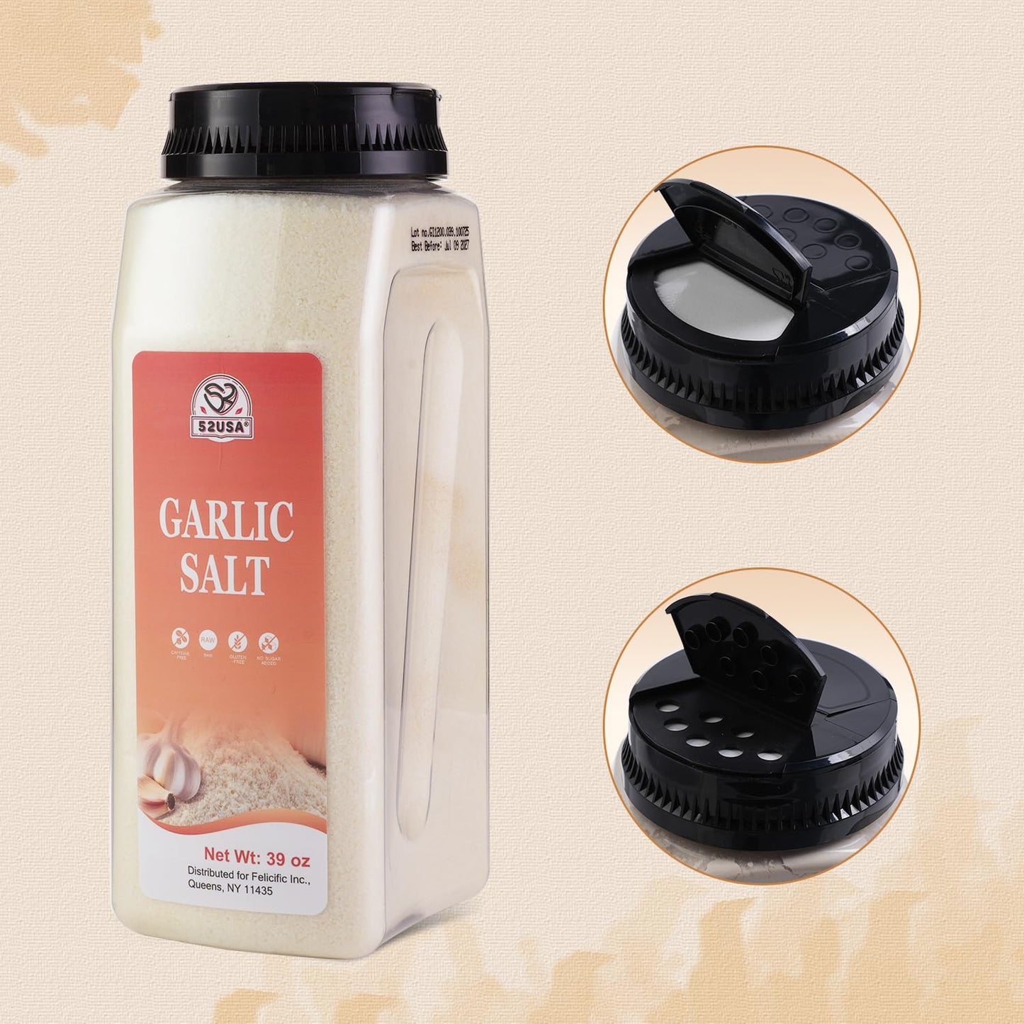 52USA Garlic Salt 39 Ounce(1.1 kg), Garlic Salt Bulk Seasoning, Fine Ground Salt Garlic, No MSG Added, Non-GMO, Kosher, Gluten Free, Flavorful Salt for Soups, Vegetables, Meats, Breads and More