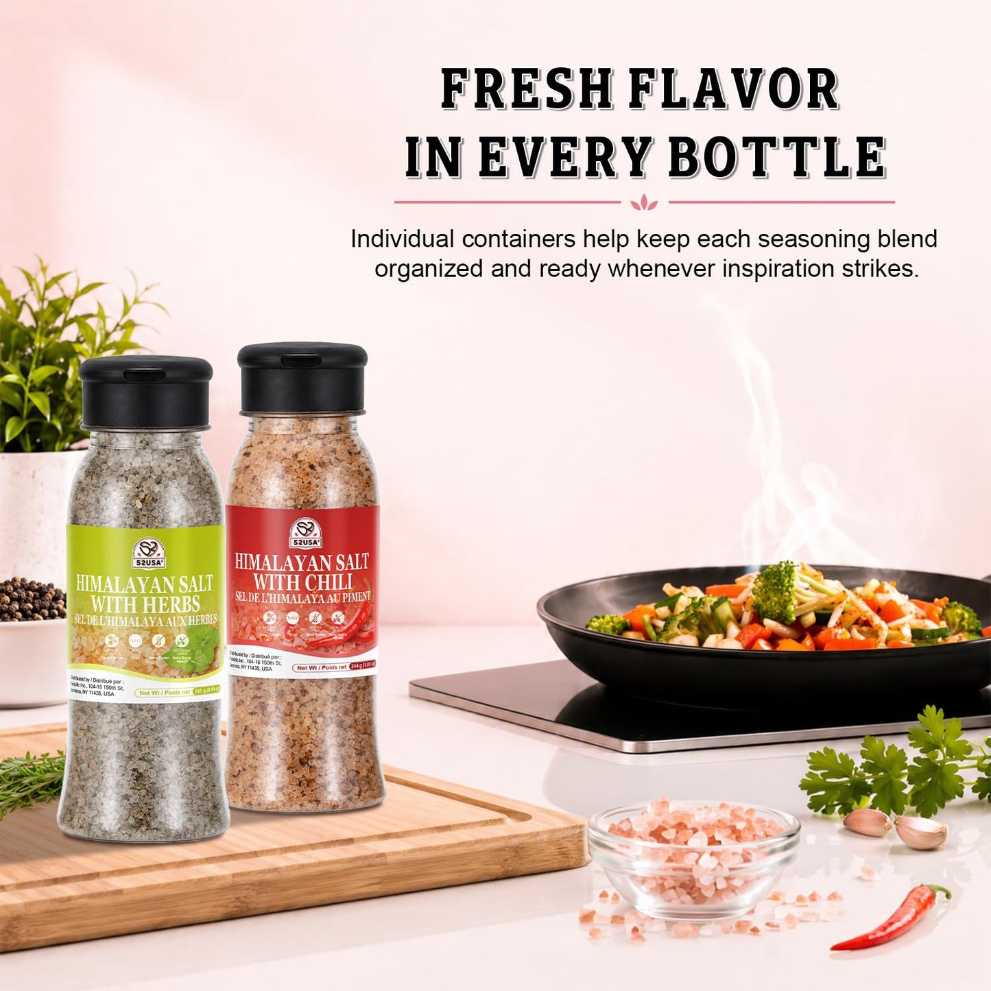 52USA Seasoned Himalayan Salt Gift Set 4 packs, Seasoned Salt Blend | Himalayan Pink Salt with Black Pepper, Garlic, Chili, Herbs and Sea Salt, All Purpose Spice Blends for Meat, Seafood & Veggy