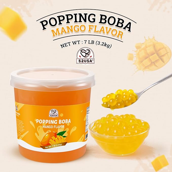 52USA Mango Popping Boba Pearls, Bursting Boba Pearls for Bubble Tea, 7.05 Pounds(3.2kg)