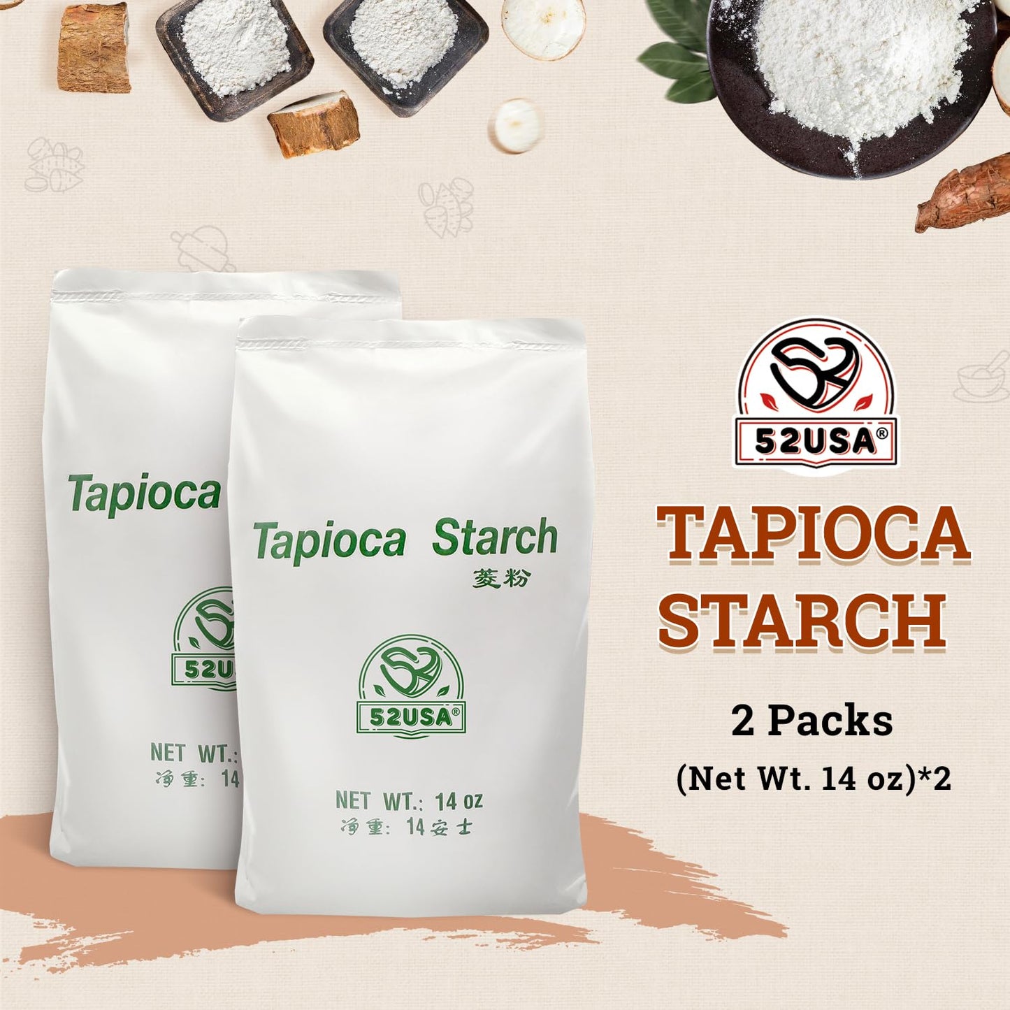 52USA Tapioca Starch – Gluten-Free, All-Natural, 28oz (Pack of 2)