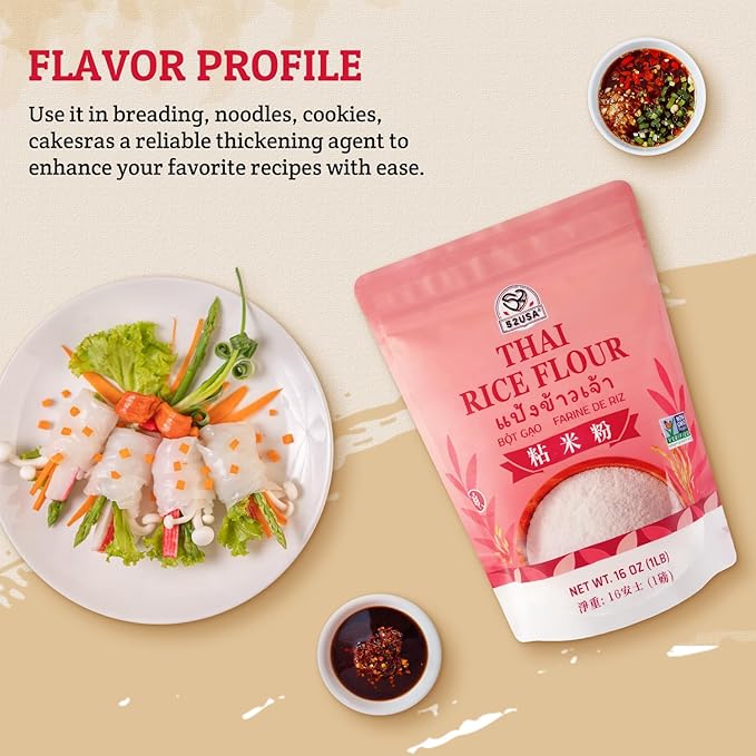 52USA Thai Rice Flour 1 Pound, 16 Oz (Pack of 1), Product of THAILAND | Rice Flour for Baking or Cooking, All Natural, White Rice Flour