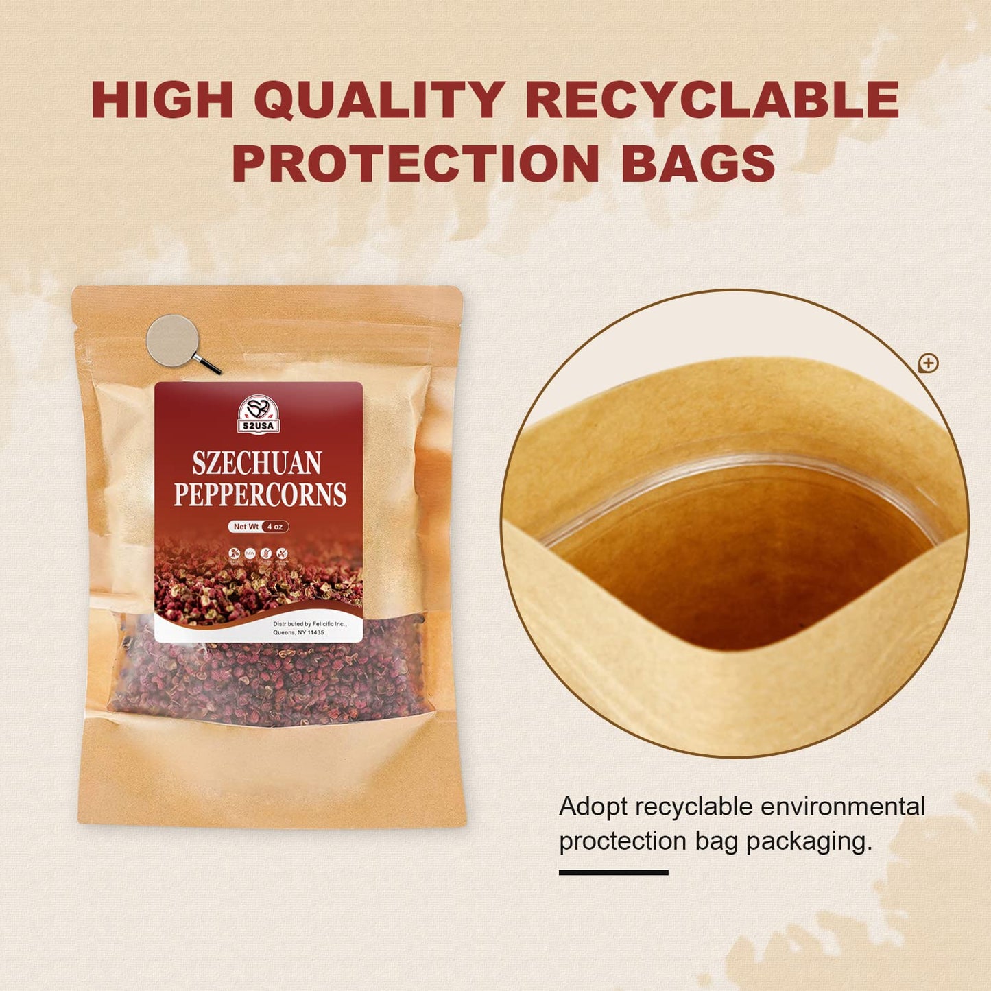 52USA Sichuan Peppercorn, Szechuan Peppercorns(4OZ), Authentic Szechuan Red Peppercorn, Less Seeds, Strong Flavor, Whole Sichuan Red Peppercorns, Tingly Numbness, Key for Mapo Tofu and Sichuan Dishes