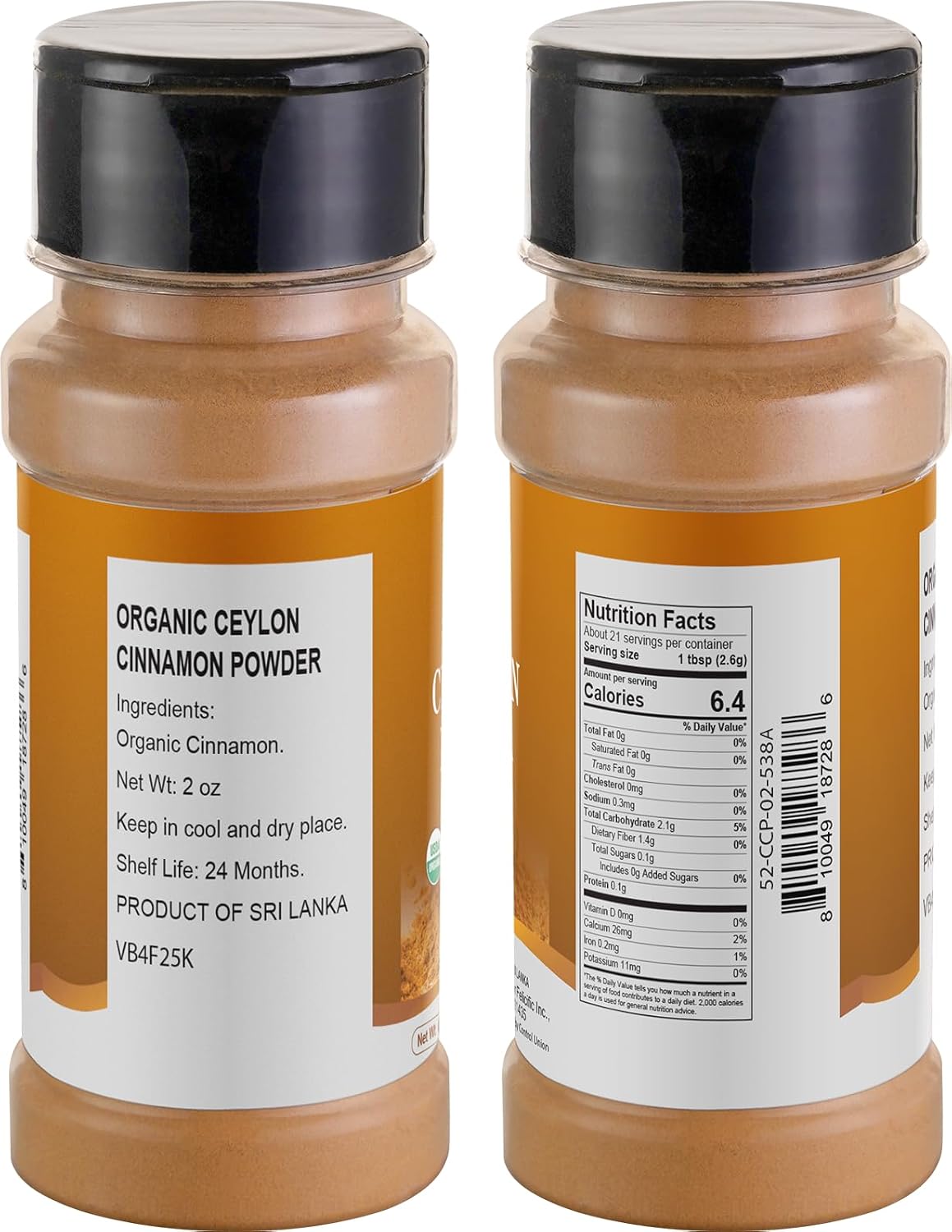 52USA Organic Ceylon Cinnamon Powder, 2oz, Perfect for Baking and Cooking | Sri Lanka Source, USDA & Kosher Certified, Pure Ceylon Cinnamon Powder, Non-GMO, Gluten-Free, Ground Cinnamon Powder