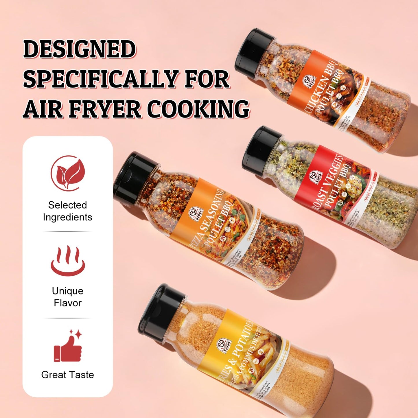 52USA Air Fryer Seasoning Blends Gift Set, 4 Pack Assorted Cooking Spices–Fries Potatoes, Pizza, Roast Veggies, Chicken BBQ Seasoning Mix, Purpose Dry Rub Spice Kit for Air Fryer Oven Grilling Cooking