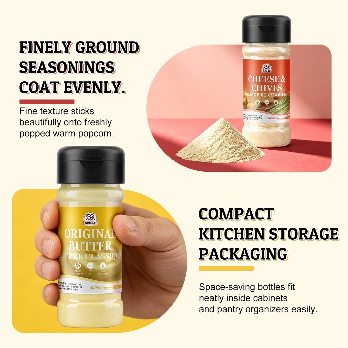 52USA Popcorn Seasoning Set, Multi-Flavor Variety Pack, Popcorn Spice Set | White Cheddar Cheese, Original Butter, Cheese & Chives, Salt & Vinegar, Old Fashioned (Pack of 4)