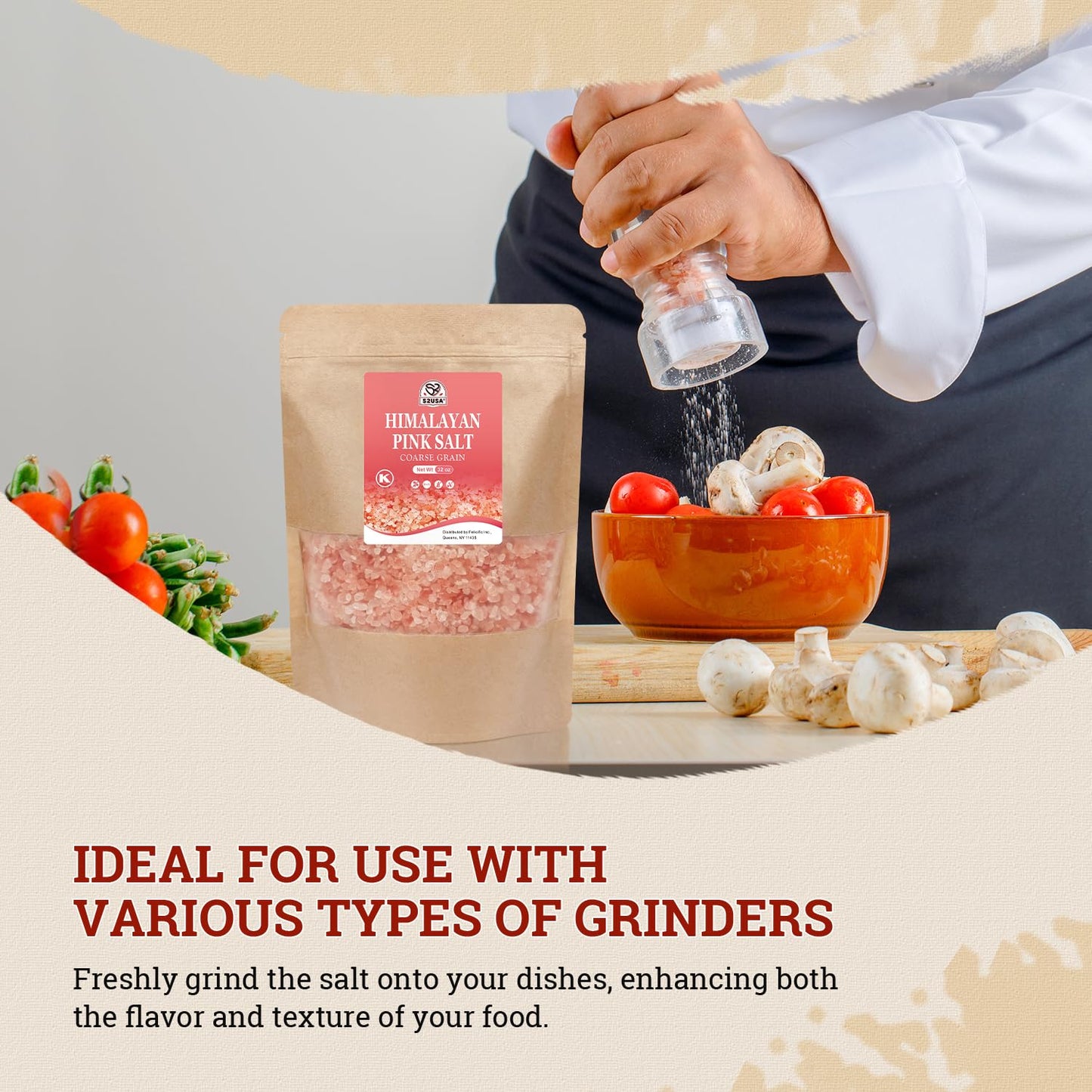52USA Himalayan Pink Salt Coarse, Pink Himalayan Sea Salt, Coarse Grain 2 lb, Himalayan Salt, Pink Salt, Rock Salt for Grinder Refill, No Artificial Colors, No Additives, No Gluten, Kosher Certified