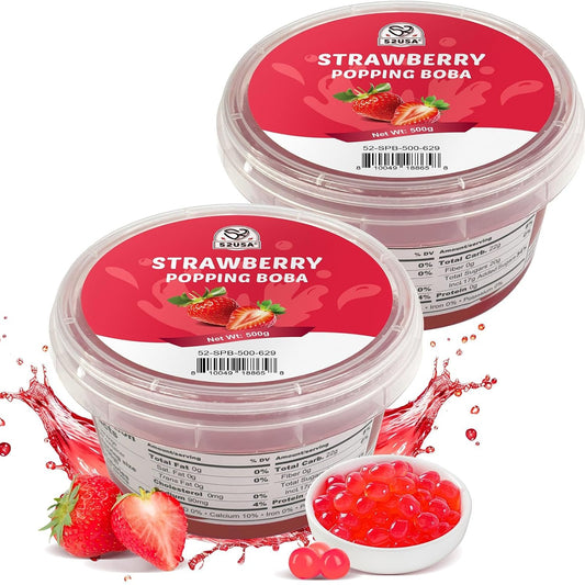 52USA Strawberry Popping Boba 500g (Pack of 2), Bursting Popping Pearls for Bubble Tea, Beverages, Sweets, Ice Cream, Shakes, Desserts & Smoothies Topping, 1.1 Pound (Pack of 2)