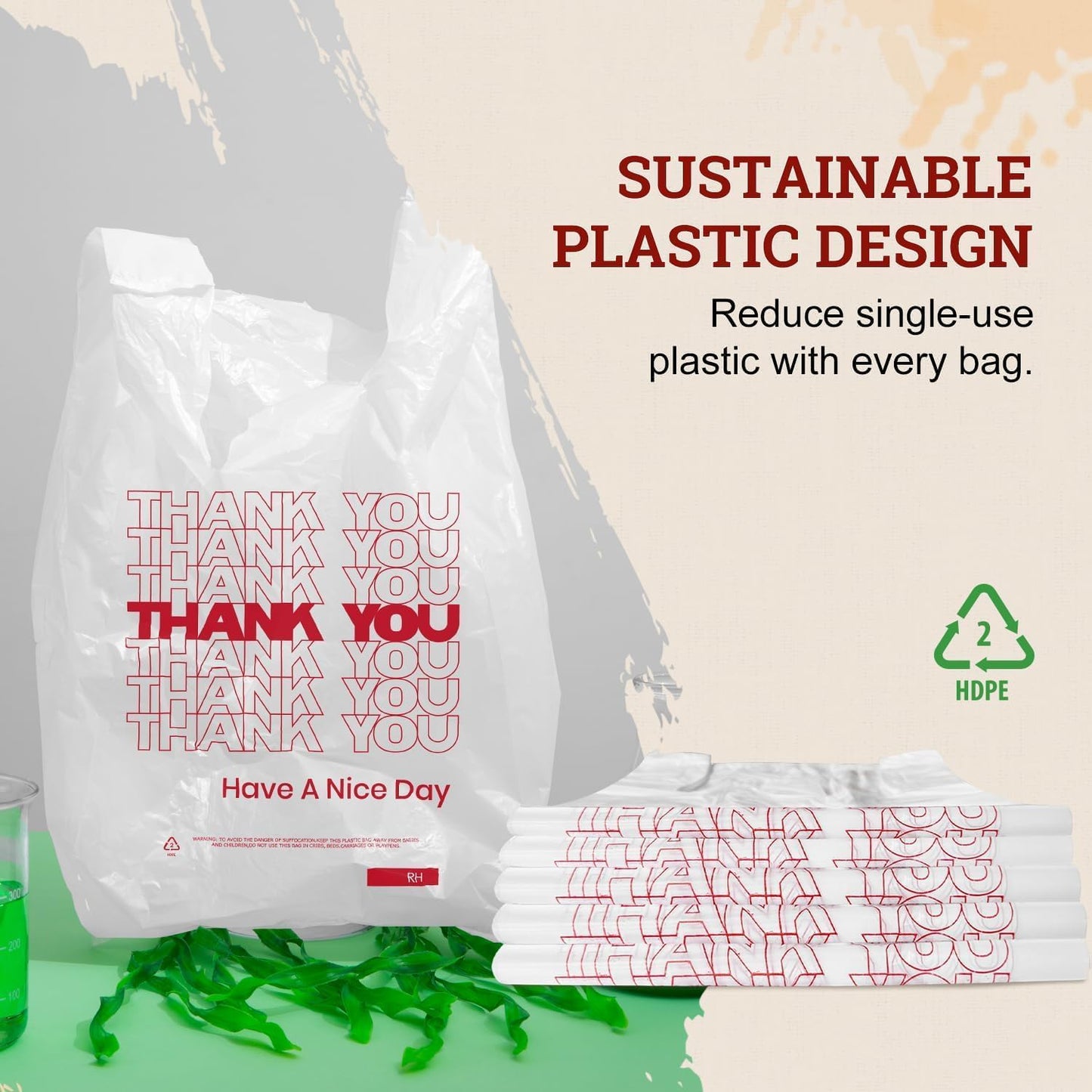52USA Thank You Plastic Bags (140 pcs) , White Shopping Bag with Handles