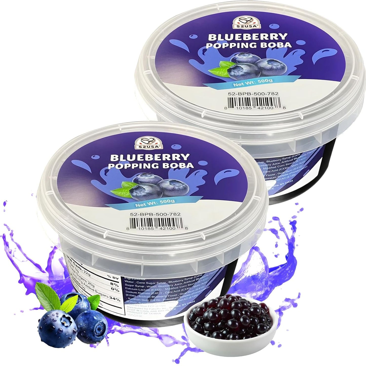 52USA Blueberry Popping Boba 1.1 Pound (Pack of 2), Bursting Popping Pearls | Boba Pearls for Bubble Tea, Beverages, Sweets, Ice Cream, Shakes, Desserts & Smoothies Topping