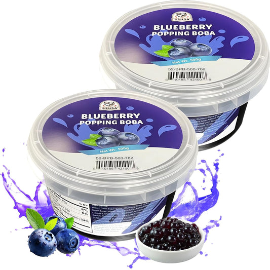 52USA Blueberry Popping Boba 1.1 Pound (Pack of 2), Bursting Popping Pearls | Boba Pearls for Bubble Tea, Beverages, Sweets, Ice Cream, Shakes, Desserts & Smoothies Topping