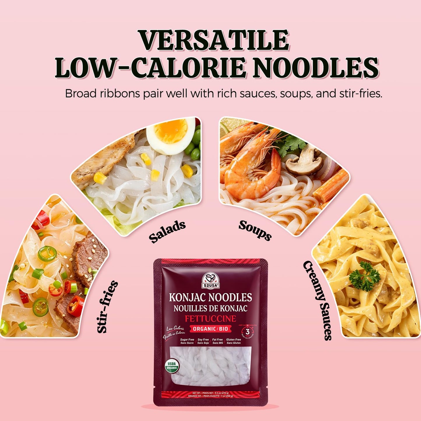 52USA USDA Organic Konjac Fettuccine Noodle, 6 Pack (52.8 oz Total) Low Carb Pasta Konjac Noodles, Keto and Paleo Friendly, Vegan, Gluten-Free, Sugar-Free Shirataki Noodles, Ready to Eat