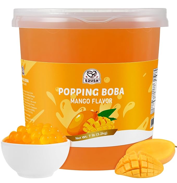 52USA Mango Popping Boba Pearls, Bursting Boba Pearls for Bubble Tea, 7.05 Pounds(3.2kg)